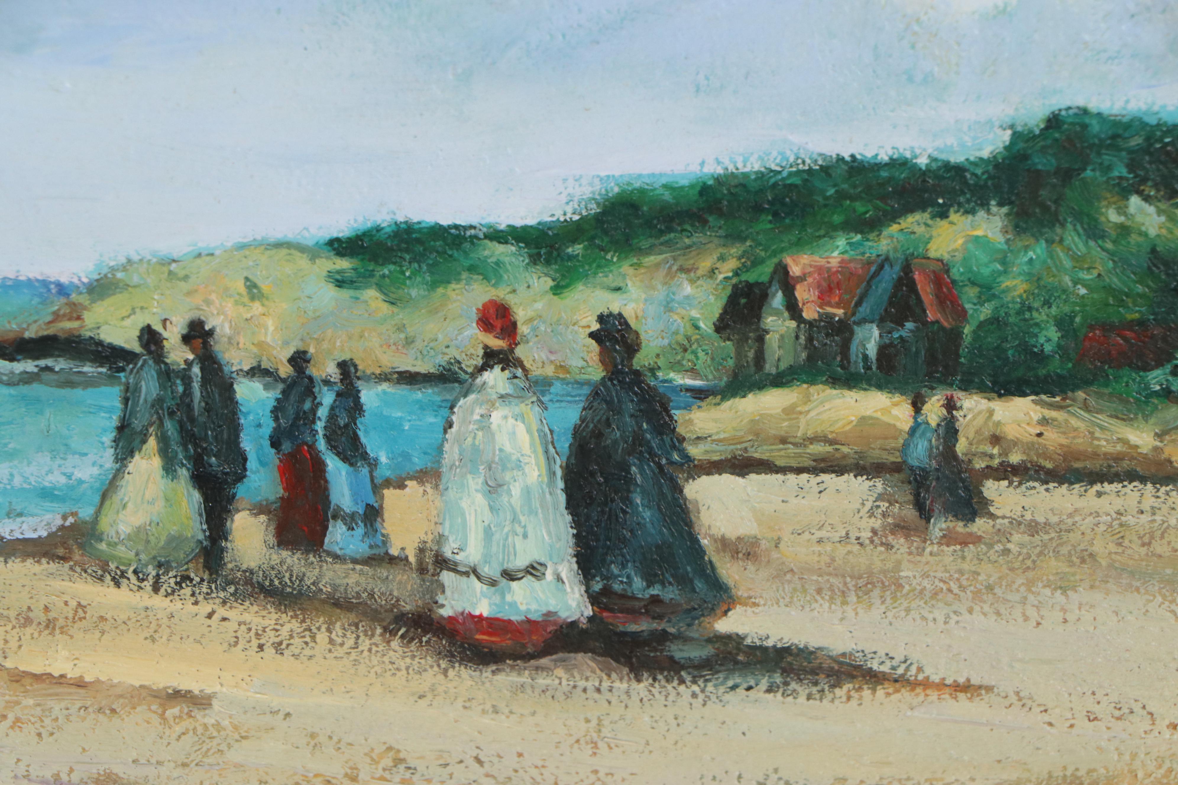 Beach Scene Oil Painting, Late 20th Century