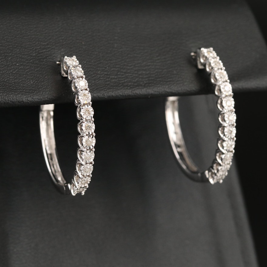 10K Diamond Illusion Set Oval Hoop Earrings
