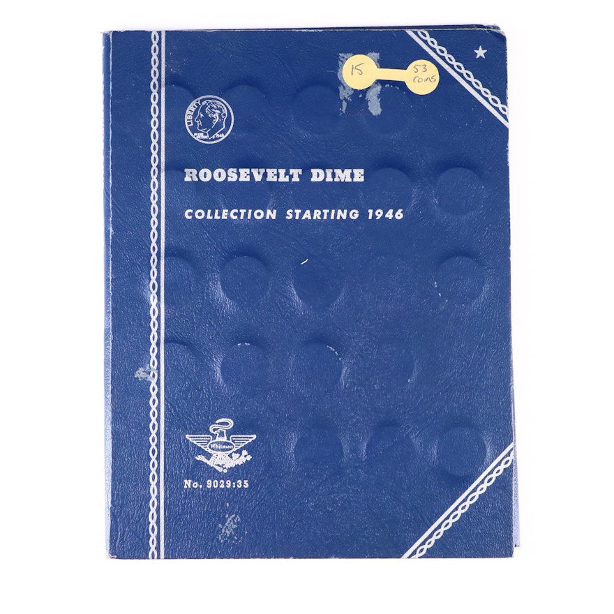 Complete Roosevelt Dime Collection in Whitman Folder, 1946 to 1969