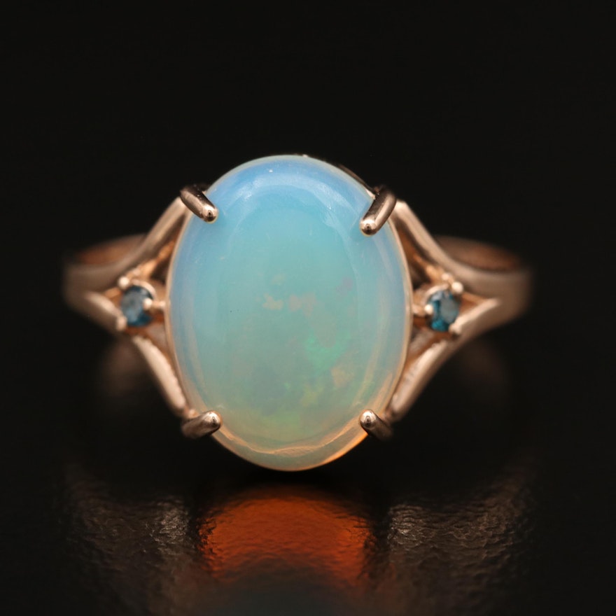 14K Opal Ring with Diamond Accents