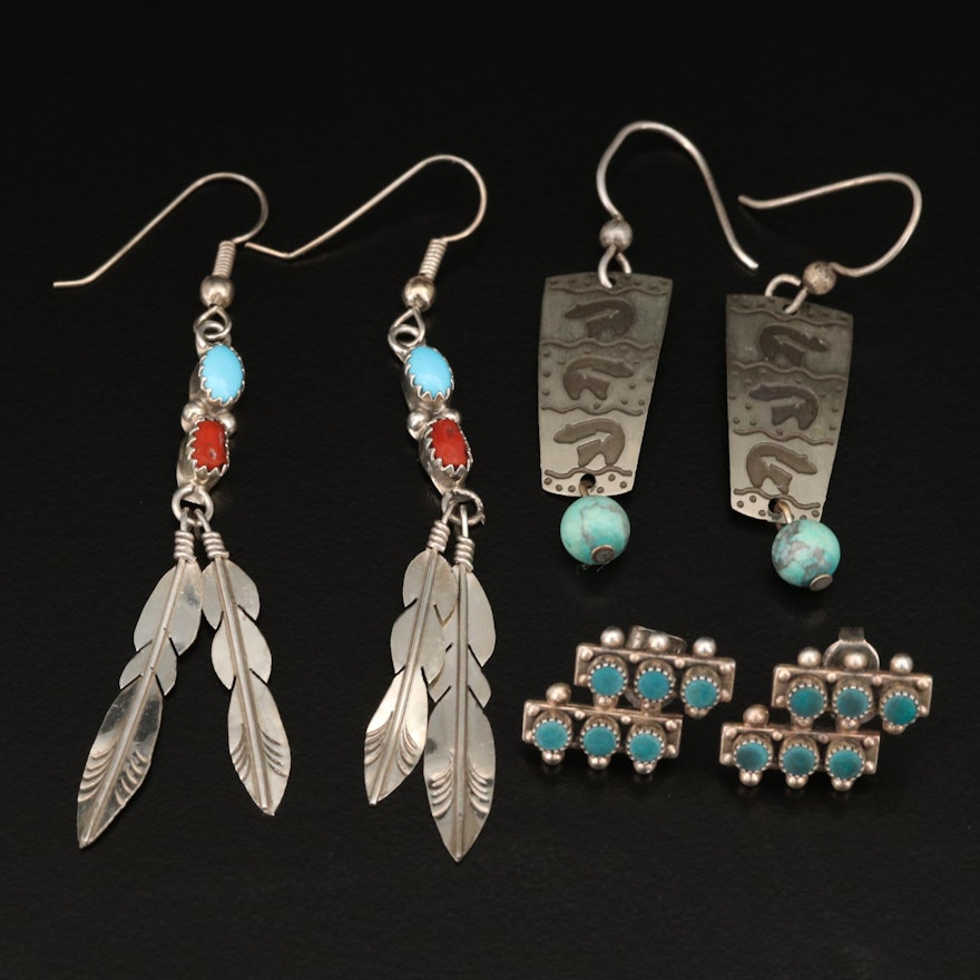 Southwestern Earrings Featuring Sterling, Turquoise and Coral