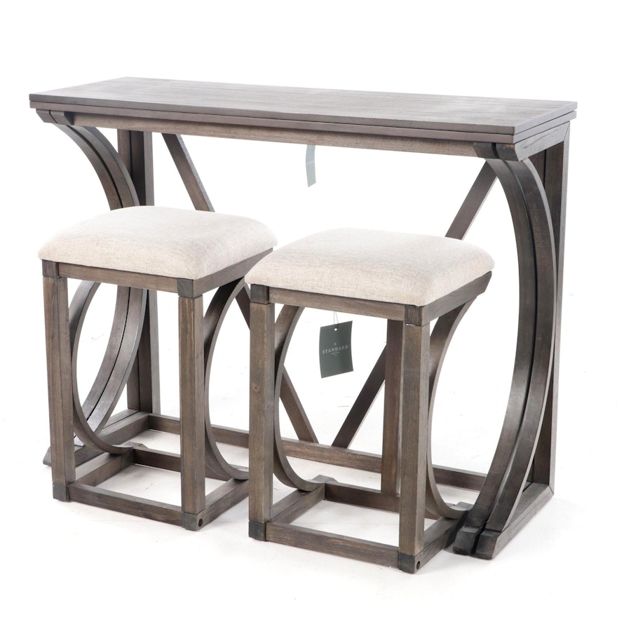 Standard Furniture Three-Piece Folding Bar with Barstools in Walnut Grey Finish