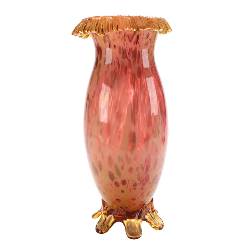 Art Glass Vase with "Spatter" Detail and Petal Feet