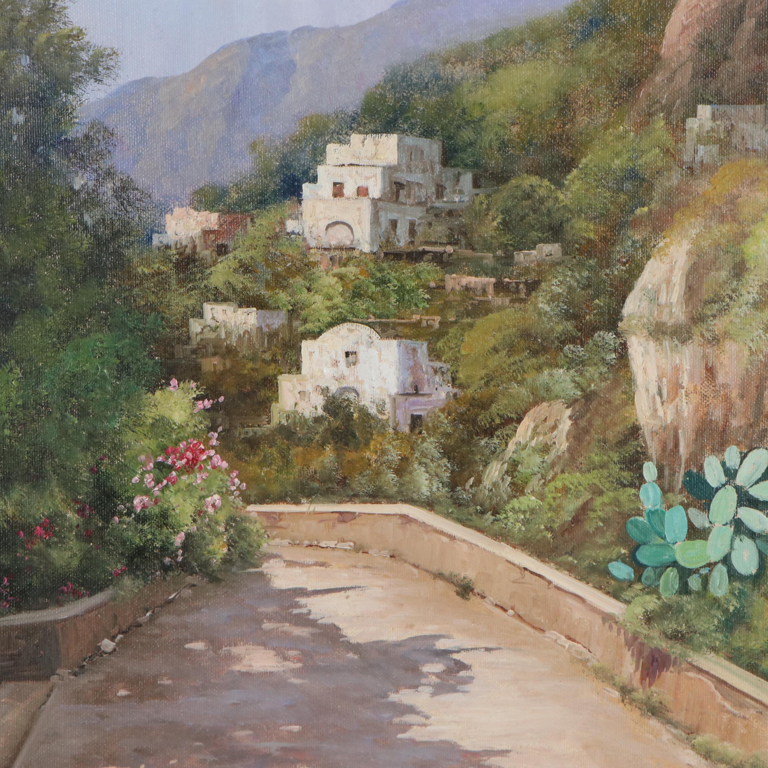 Giuseppe Torella Oil Painting "Path to Village," Late 20th Century