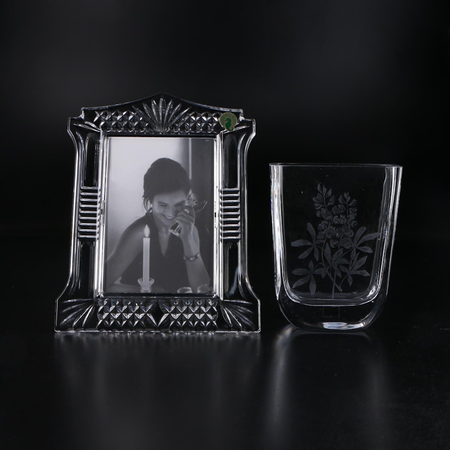 Waterford "Abbeville" Crystal Picture Frame with Sea of Sweden Etched Glass Vase