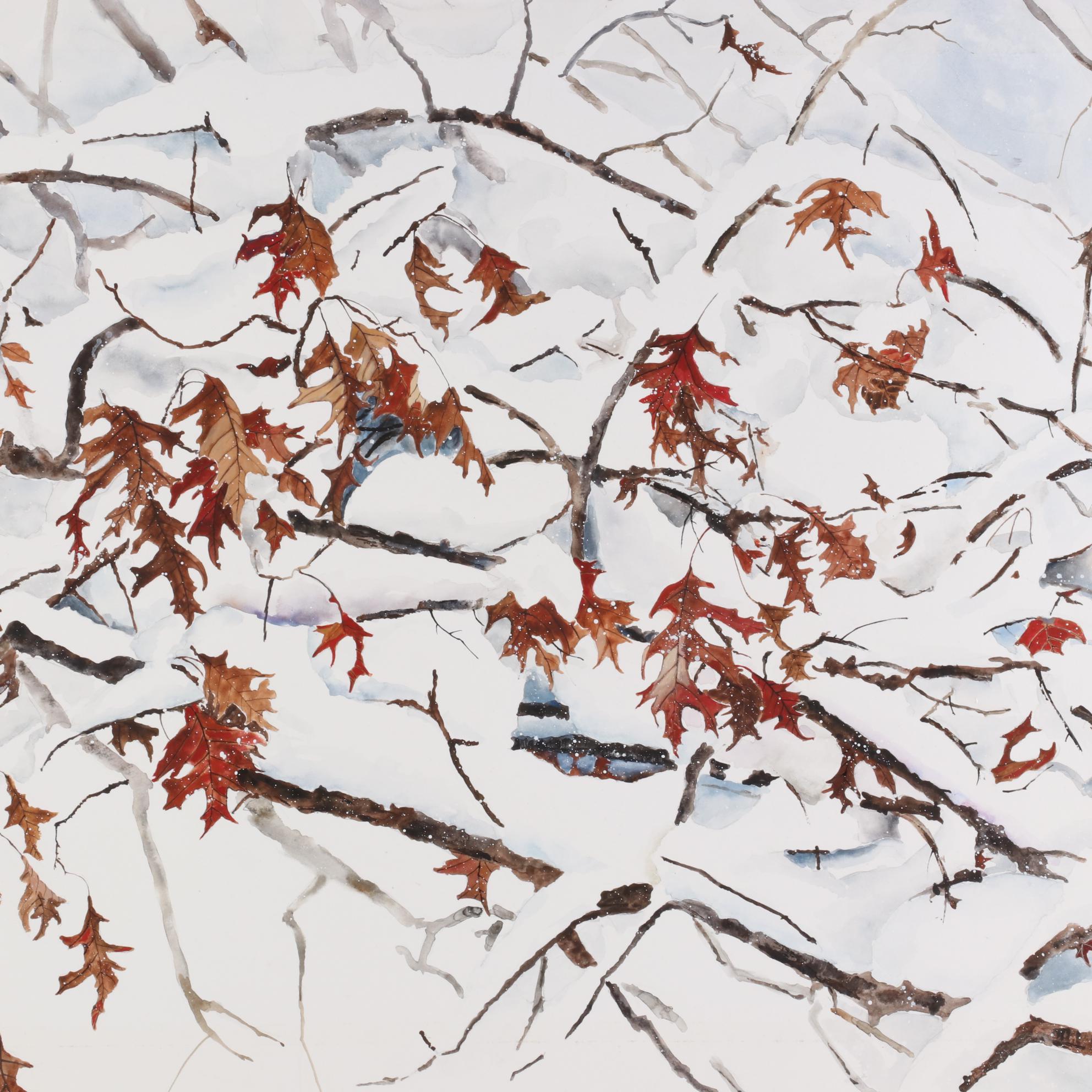 Hsing Hua Chang Watercolor Painting of Oak Tree in Winter, Late 20th Century