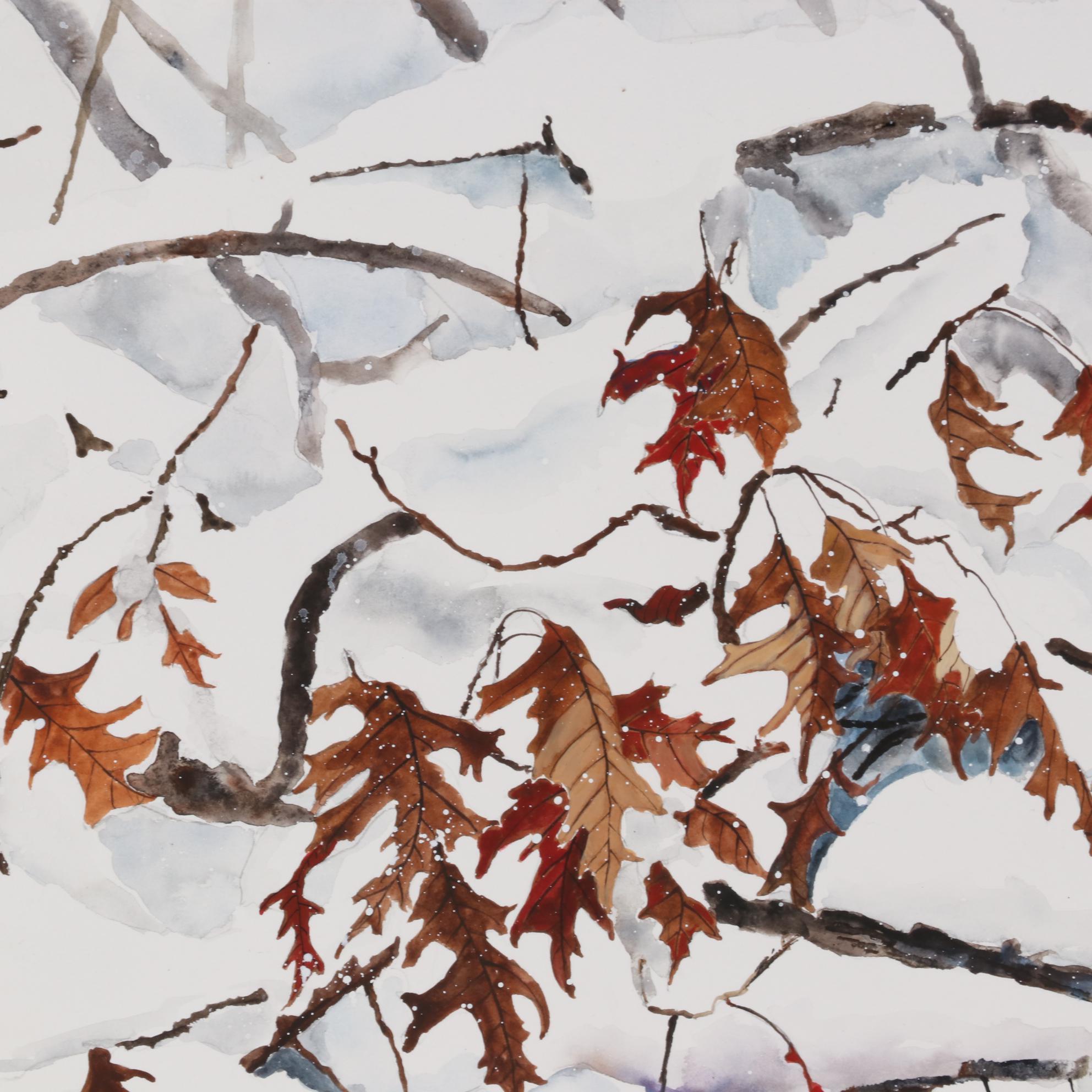 Hsing Hua Chang Watercolor Painting of Oak Tree in Winter, Late 20th Century