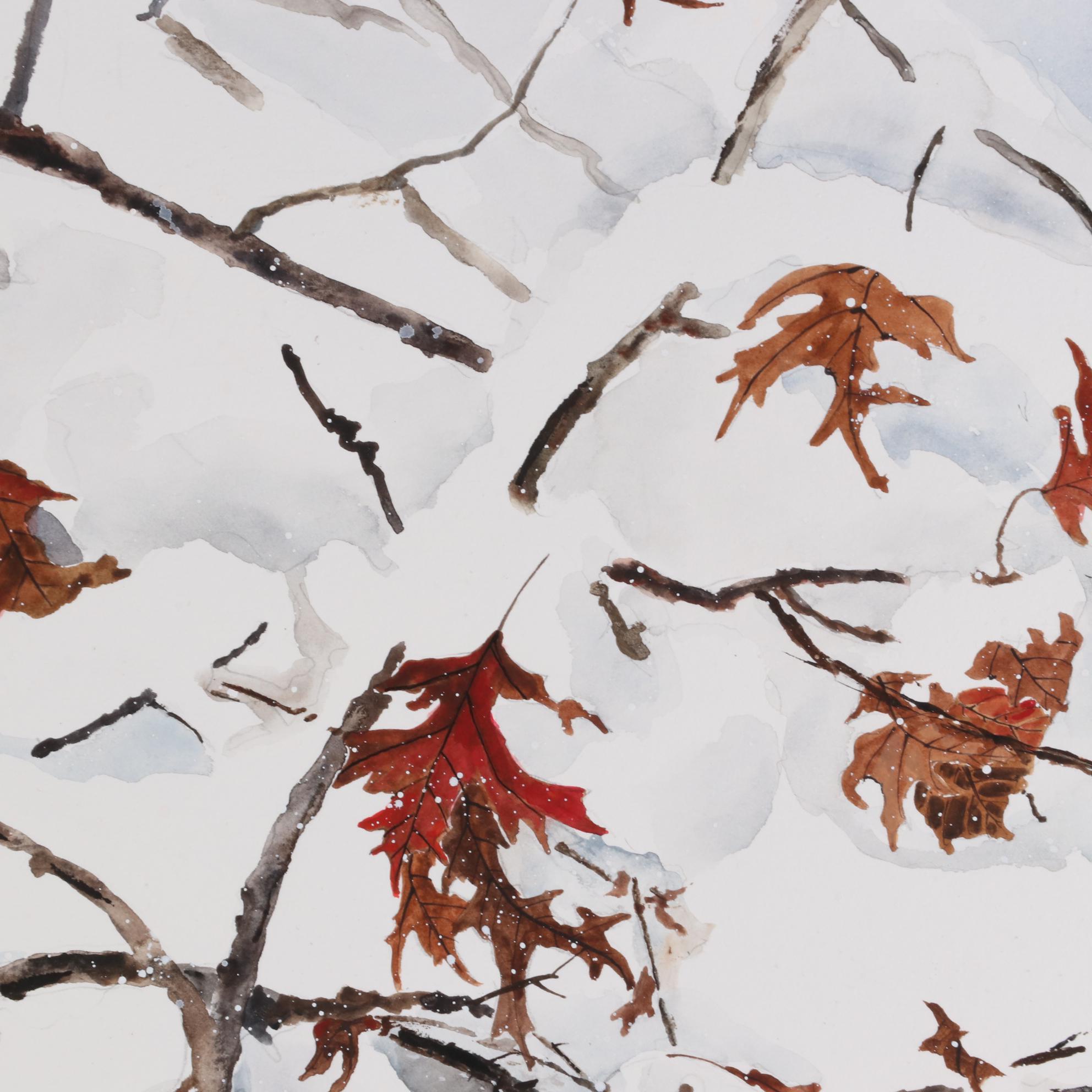 Hsing Hua Chang Watercolor Painting of Oak Tree in Winter, Late 20th Century