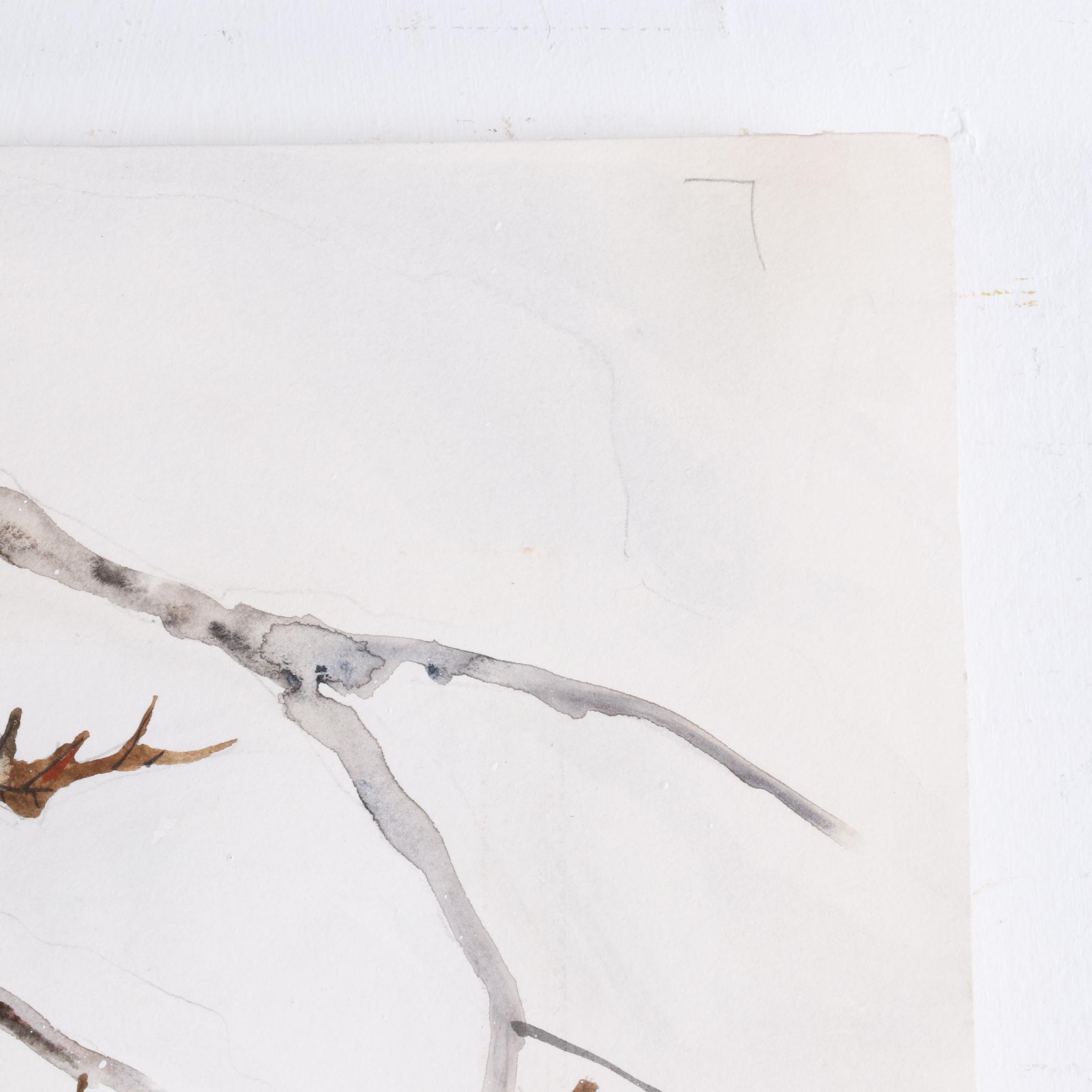 Hsing Hua Chang Watercolor Painting of Oak Tree in Winter, Late 20th Century