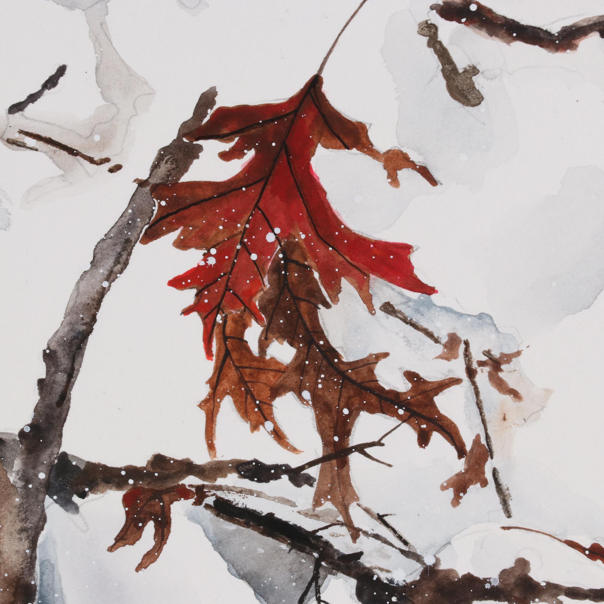 Hsing Hua Chang Watercolor Painting of Oak Tree in Winter, Late 20th Century