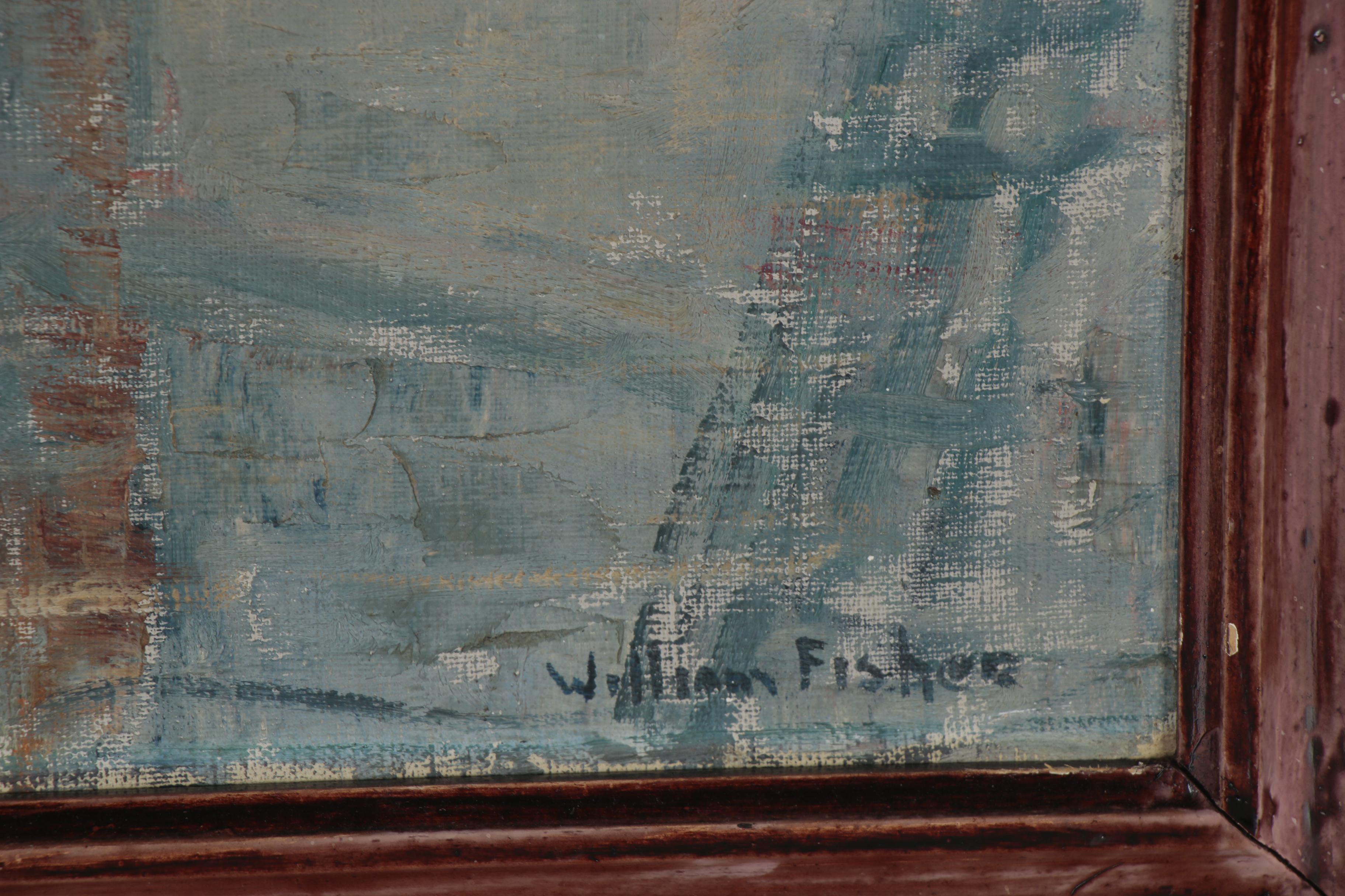 William Fisher Oil Painting of Harbor Scene, Early 20th Century