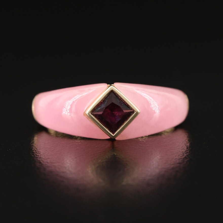 14K Garnet with Jadeite Shank Ring