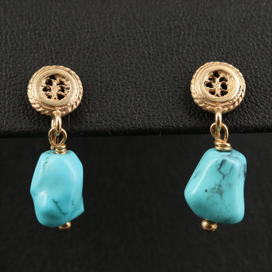 14K Turquoise Screw Back Drop Earrings