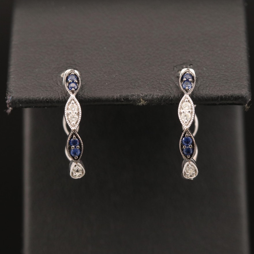 14K Diamond and Sapphire Hoop Earrings