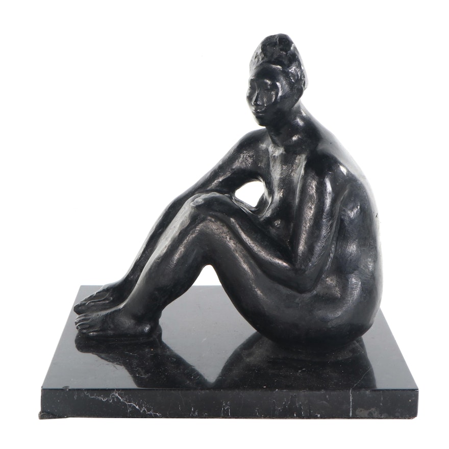 Jorge Luis Cuevas Bronze Sculpture of Seated Figure, Late 20th Century