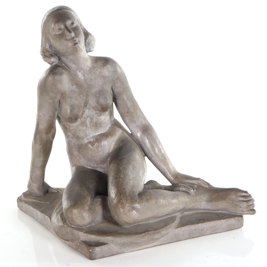 Belgian Figural Gray Ceramic Sculpture, Early to Mid 20th Century