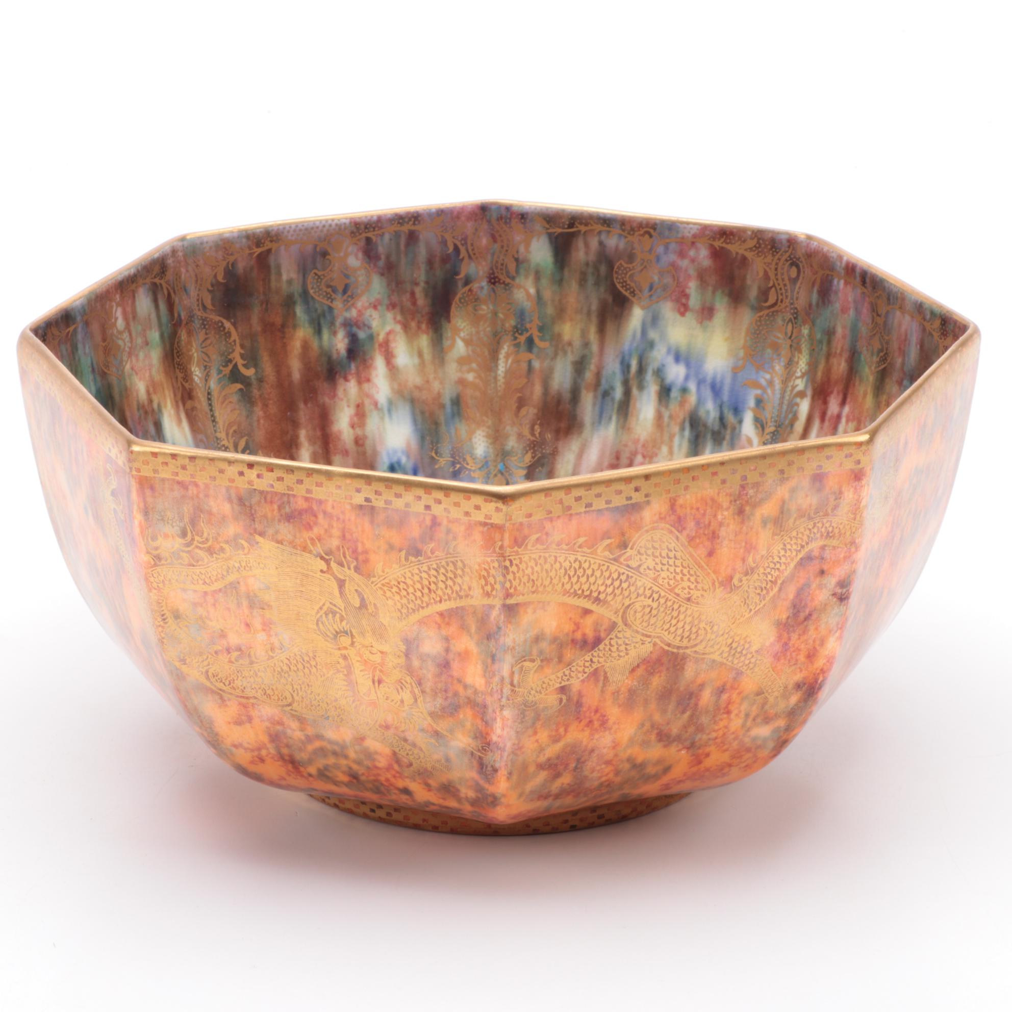 Wedgwood "Fairyland" Dragon Luster Octagonal Centerpiece Bowl, Early 20th C.