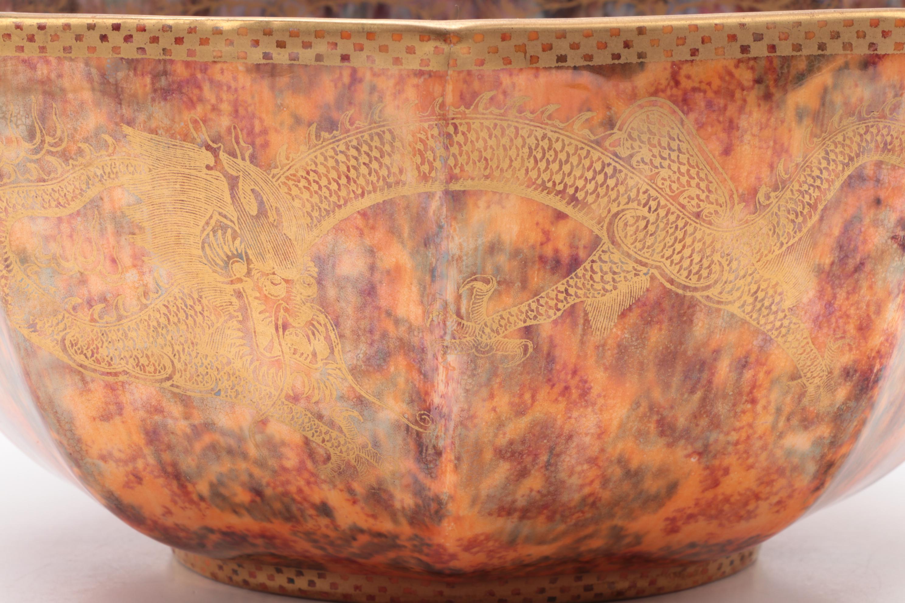 Wedgwood "Fairyland" Dragon Luster Octagonal Centerpiece Bowl, Early 20th C.