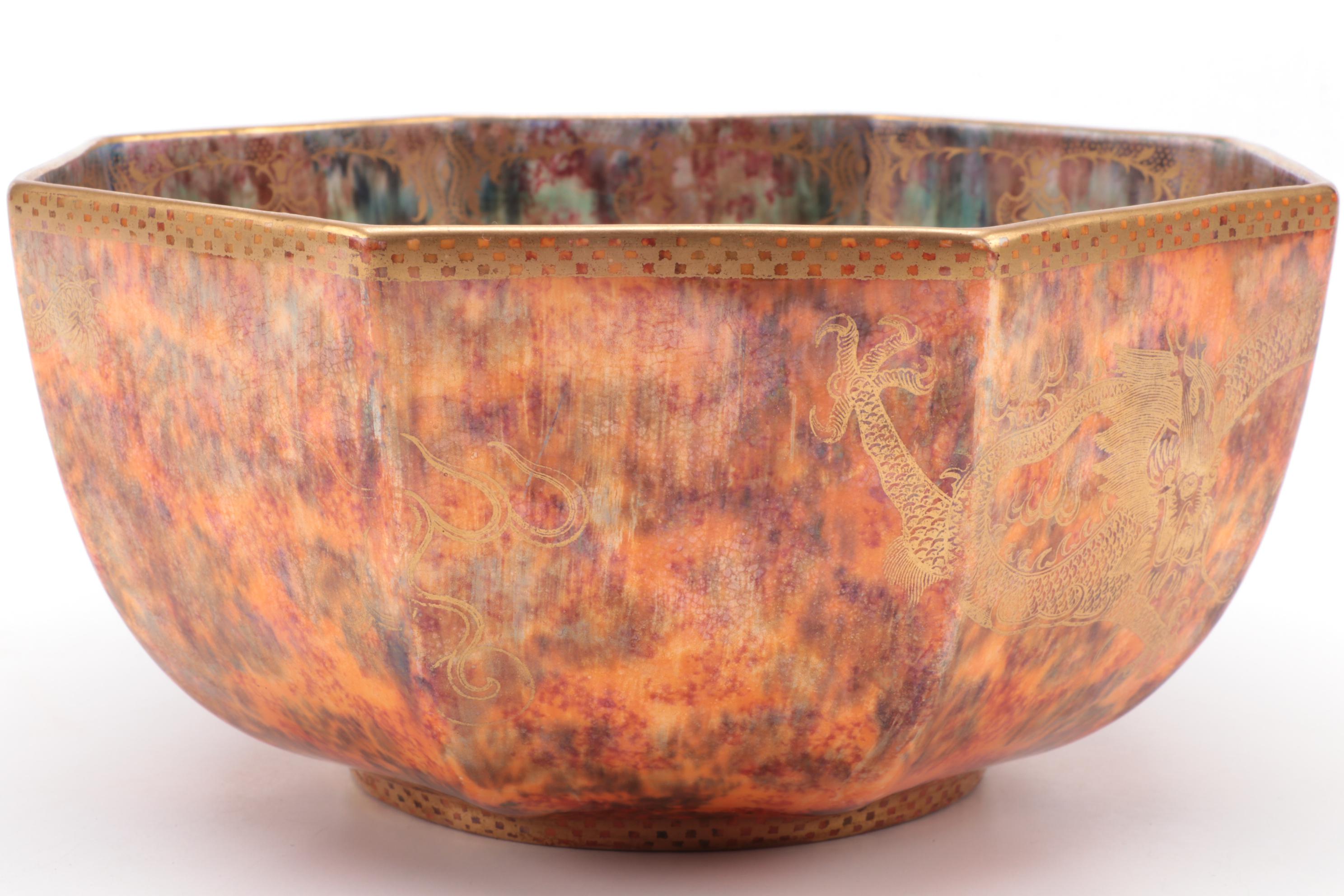 Wedgwood "Fairyland" Dragon Luster Octagonal Centerpiece Bowl, Early 20th C.