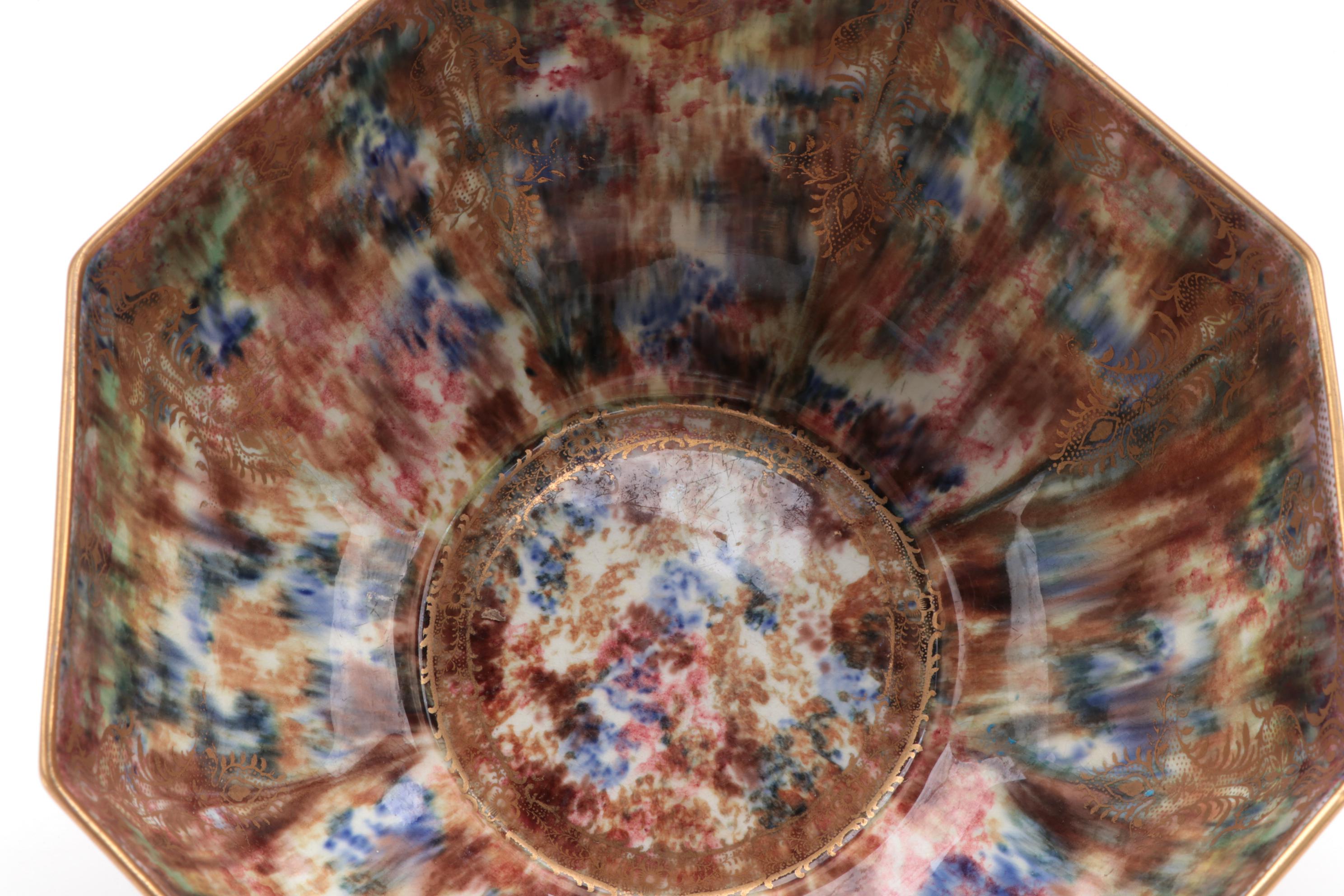 Wedgwood "Fairyland" Dragon Luster Octagonal Centerpiece Bowl, Early 20th C.