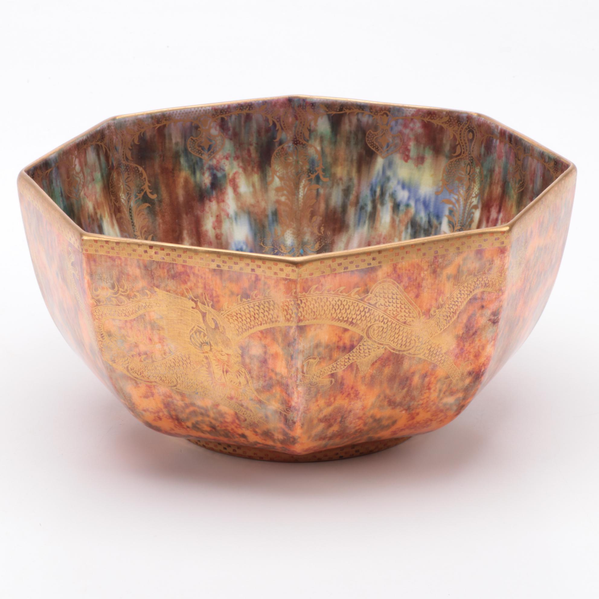Wedgwood "Fairyland" Dragon Luster Octagonal Centerpiece Bowl, Early 20th C.