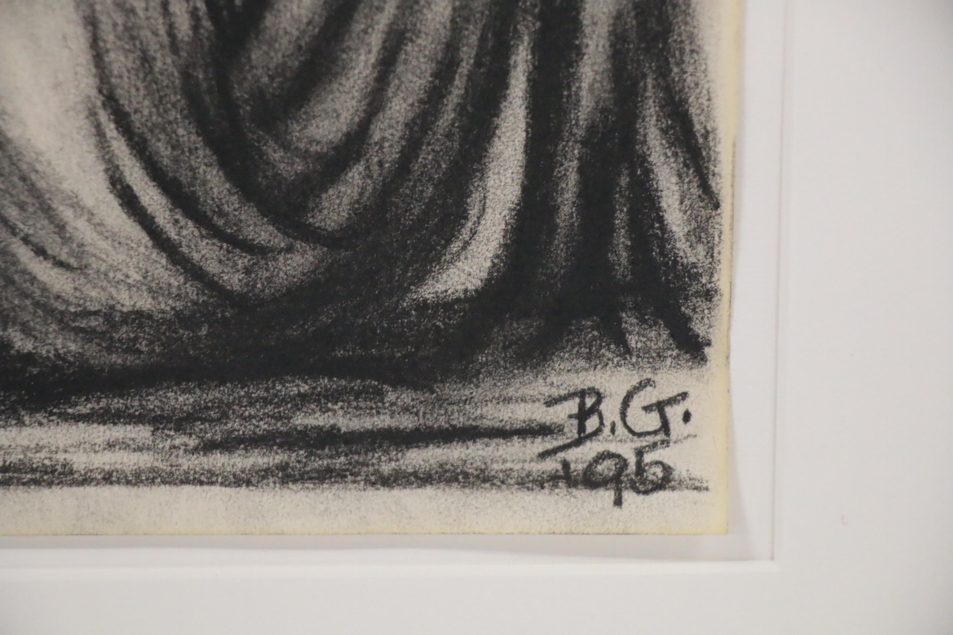 Barbara Grizzard-Barham Charcoal Drawing of Seated Figure with Hat, 1995