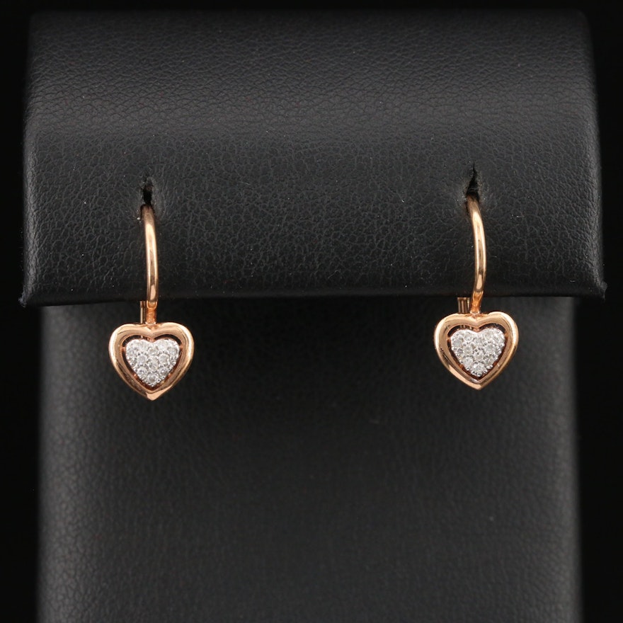 14K Diamond Heart Drop Earrings