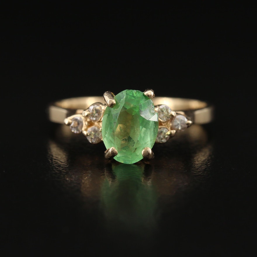 14K Glass and Diamond Ring