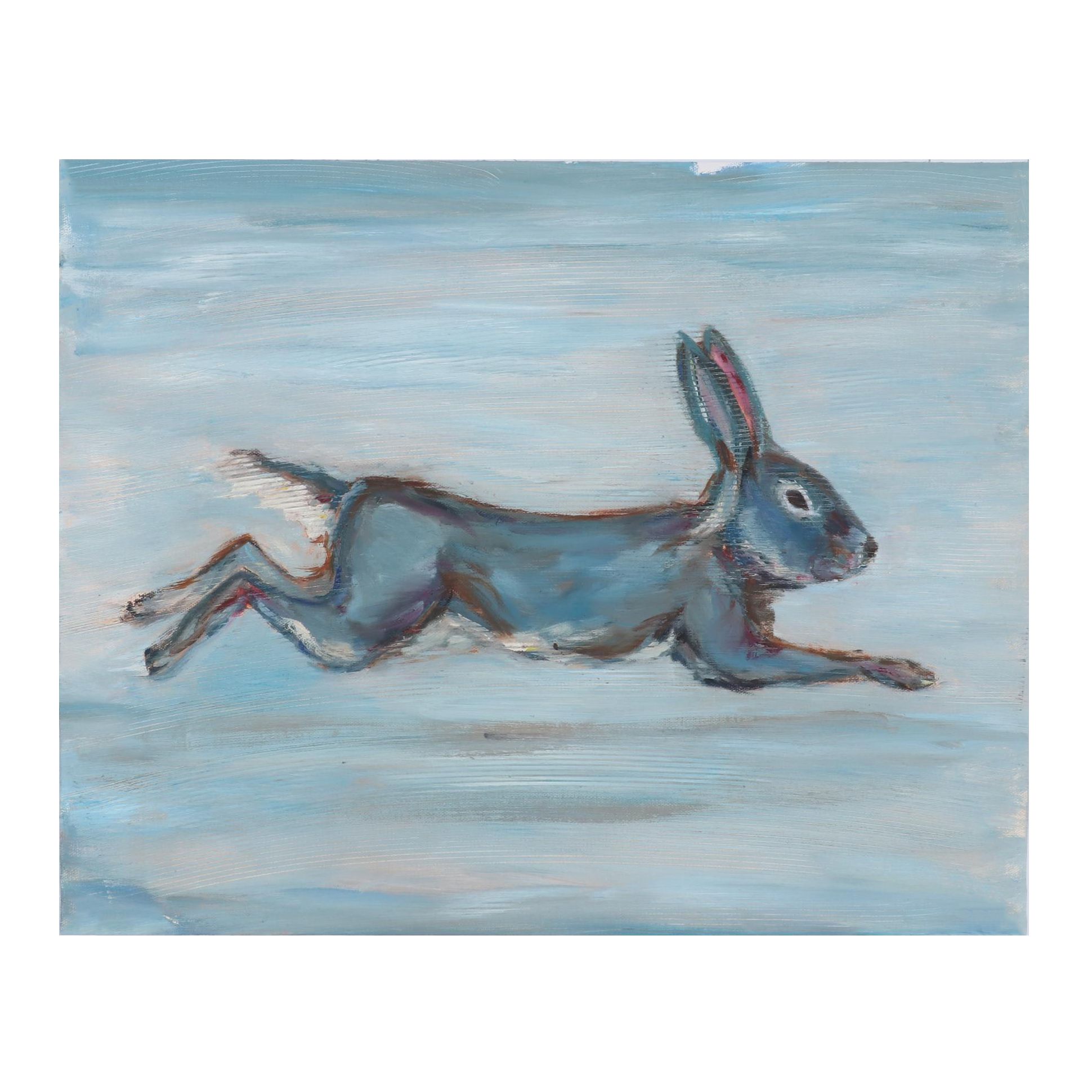 Oil Painting of Blue Rabbit, 21st Century