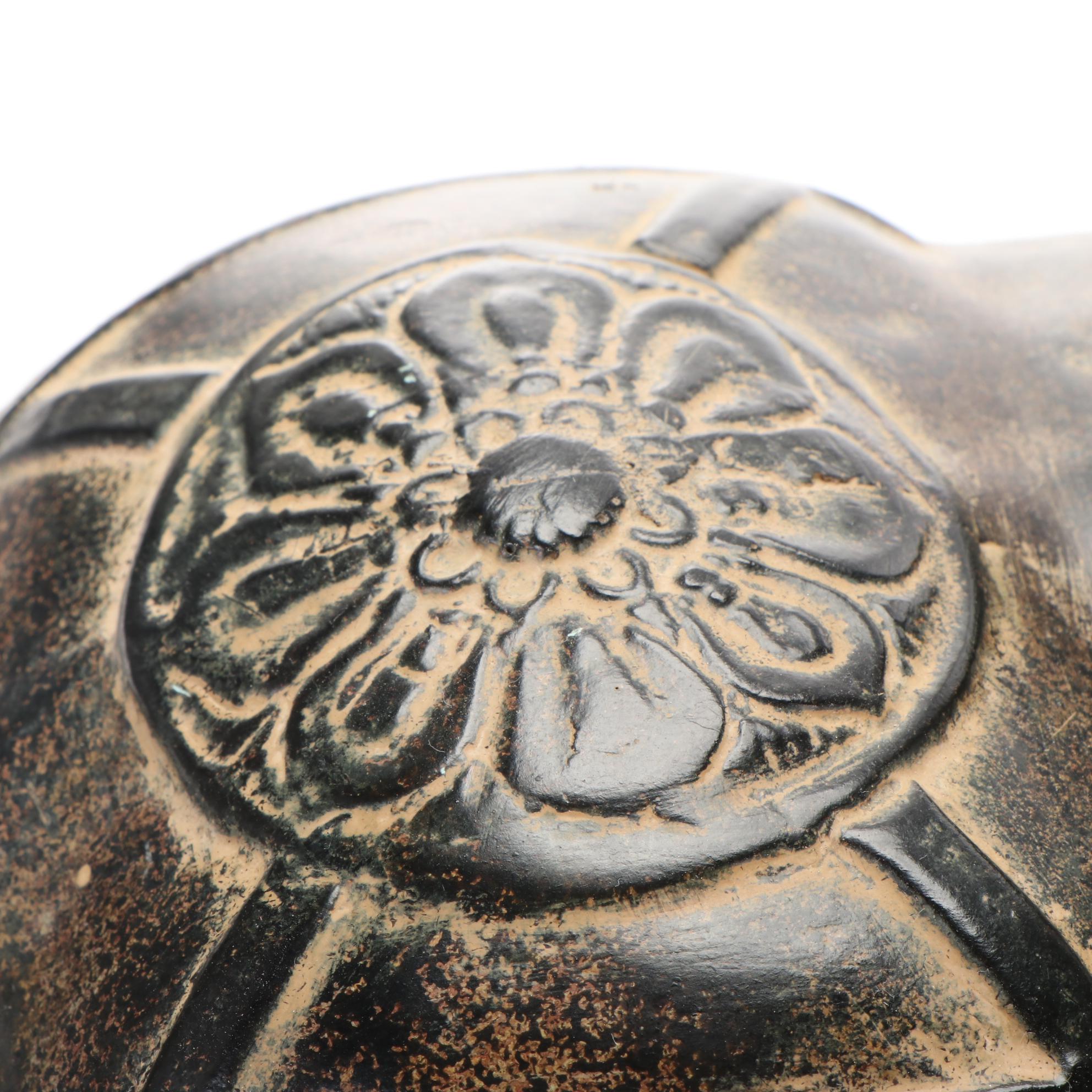 Patinated Tang Style Horse Table Lamp with Ultrasuede Lamp Shade