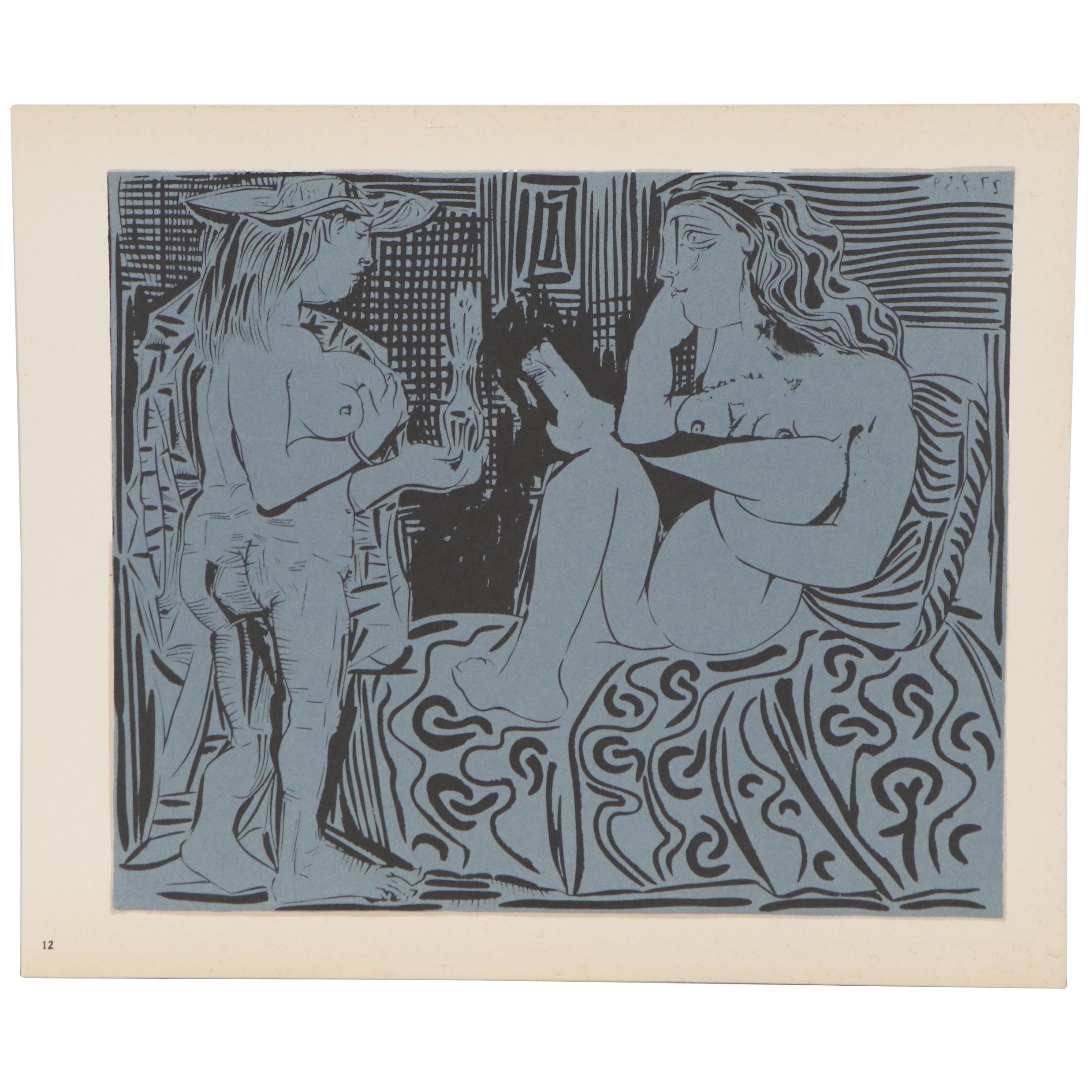 Pablo Picasso Linoleum Cut "Two Women," 1962