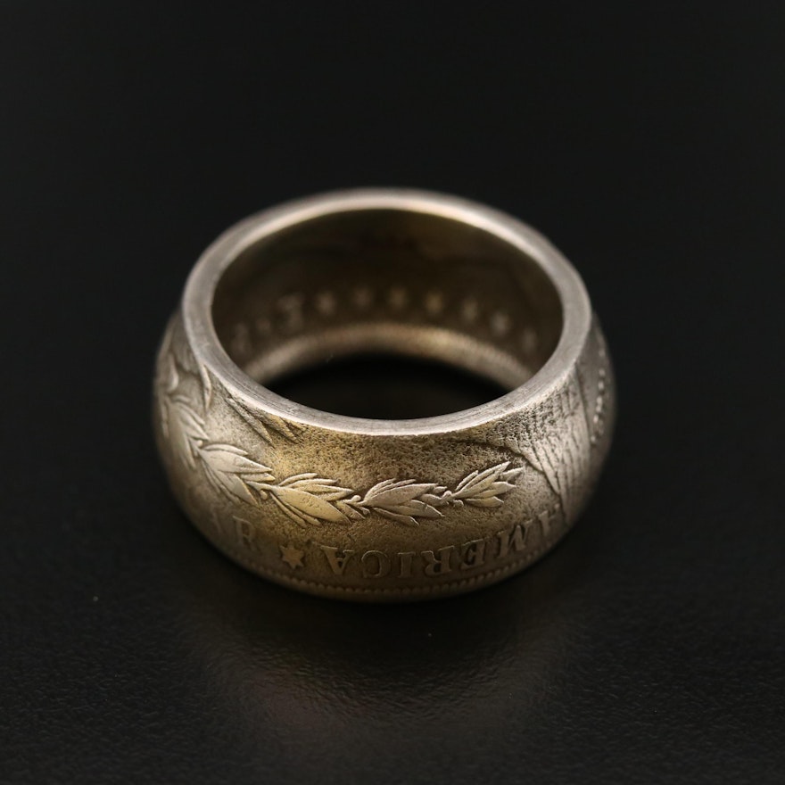 1878 Morgan Silver Dollar Coin Ring, Size 10