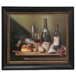 Raymond Campbell Still Life Oil Painting of Wine, Late 20th Century