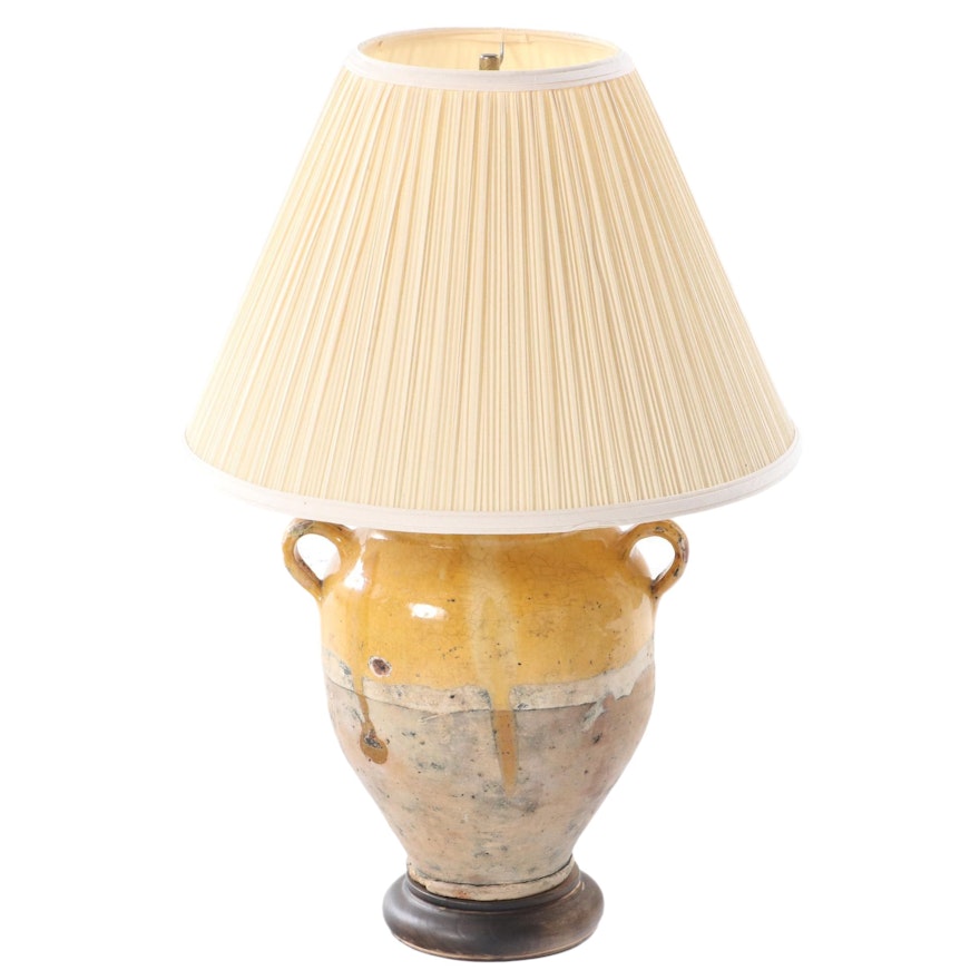 Pottery Drip Glazed Amphora Converted Table Lamp, Mid to Late 20th Century