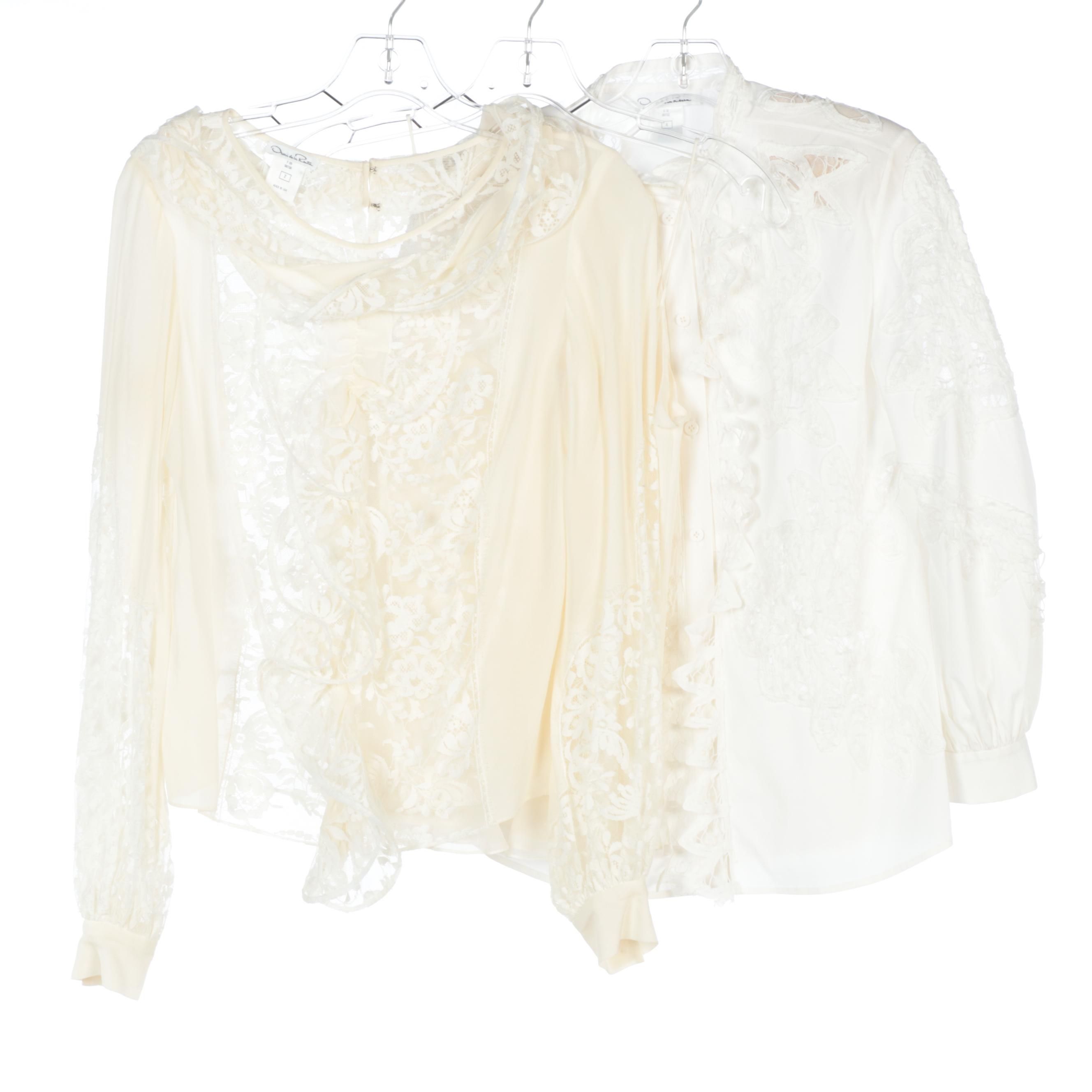 Oscar de la Renta Ruffle Lace Blouse, White Lace Shirt, and Tank
