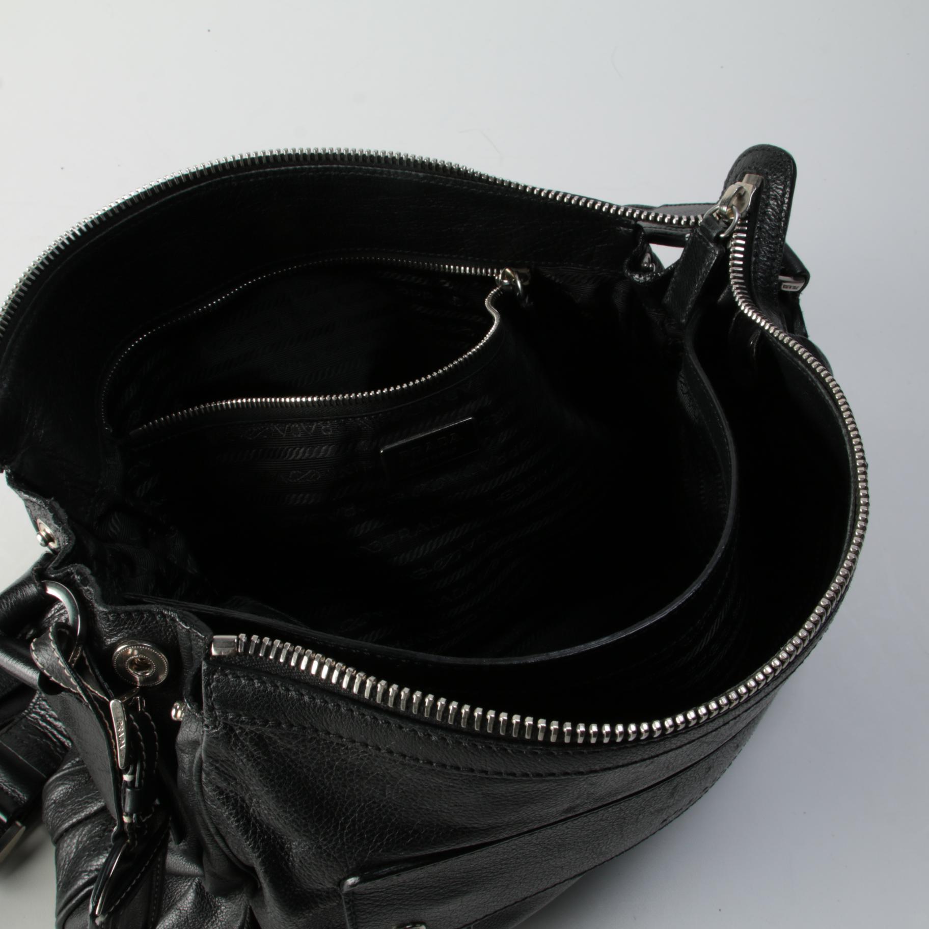Prada Two-Way Shoulder Bag in Black Leather