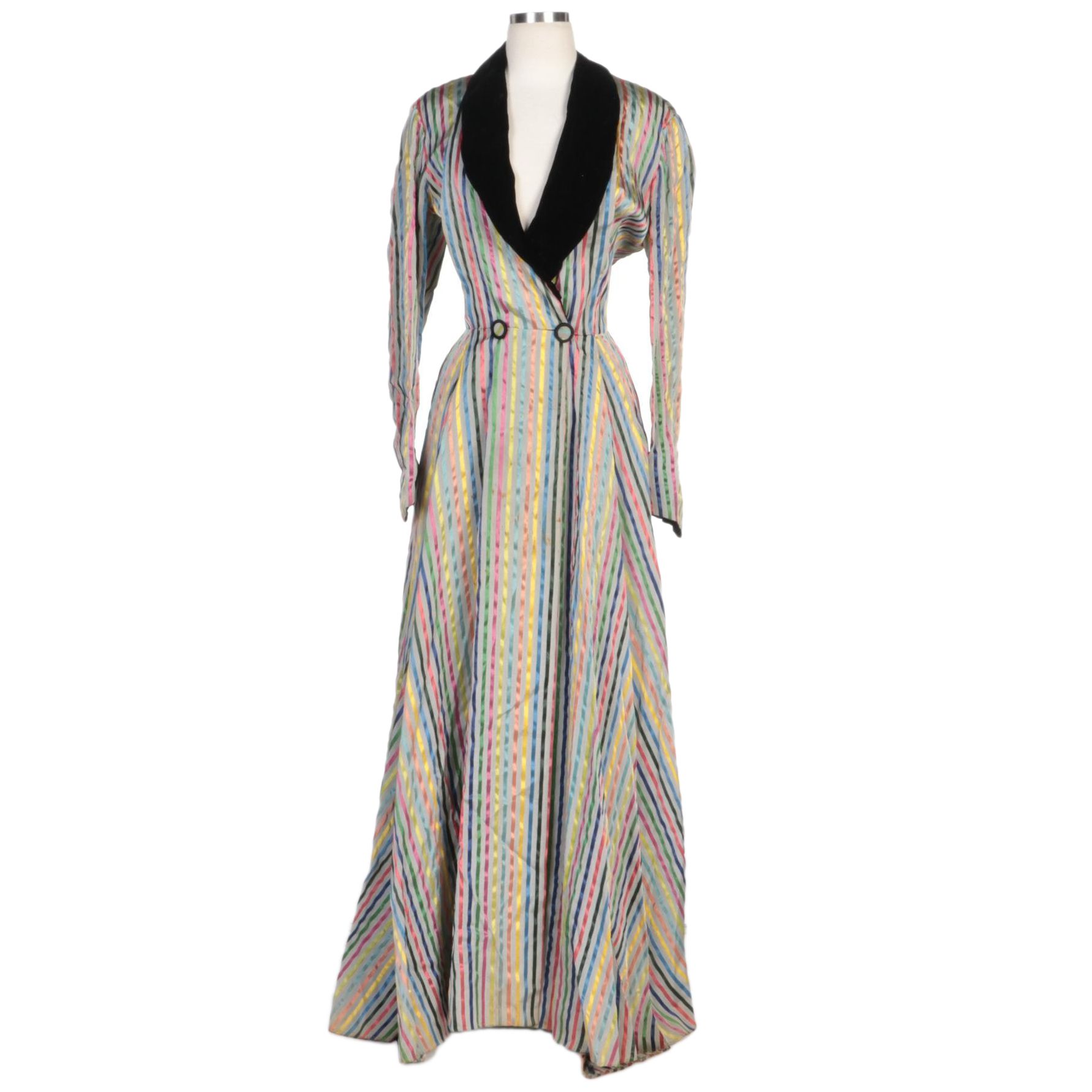 Styled by Dorian Striped Dressing Gown with Black Velvet Lapel