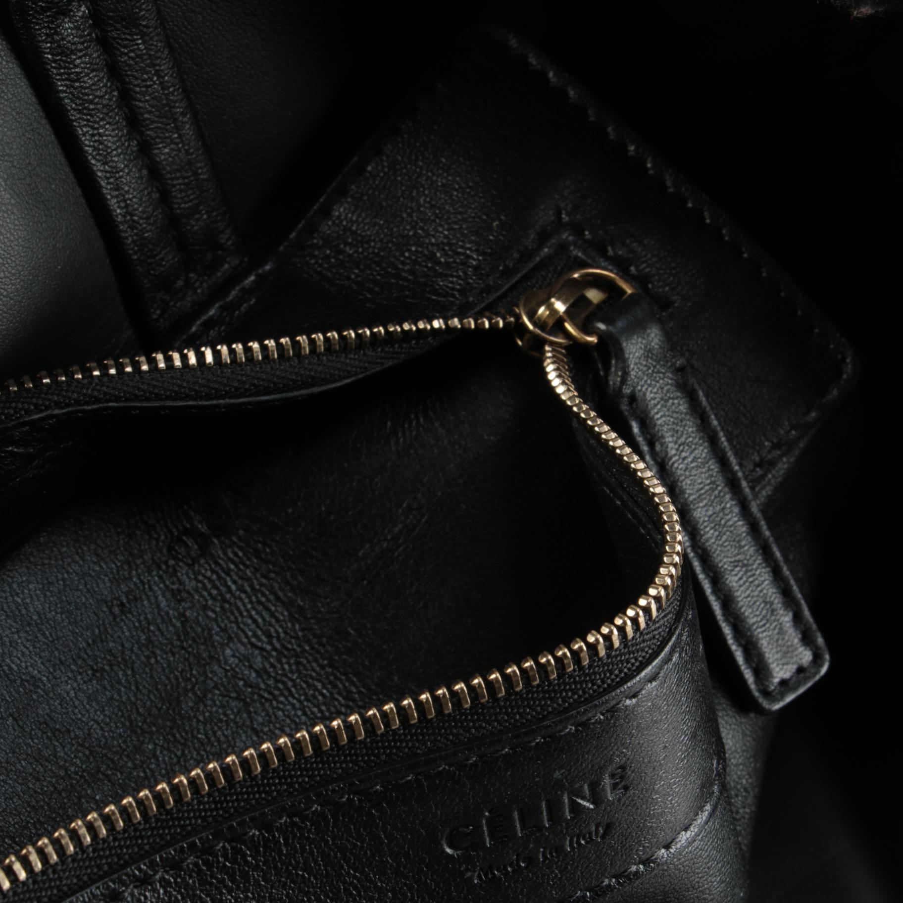 Céline Vertical Cabas Tote Bag in Black Leather and Dyed Shearling Fur