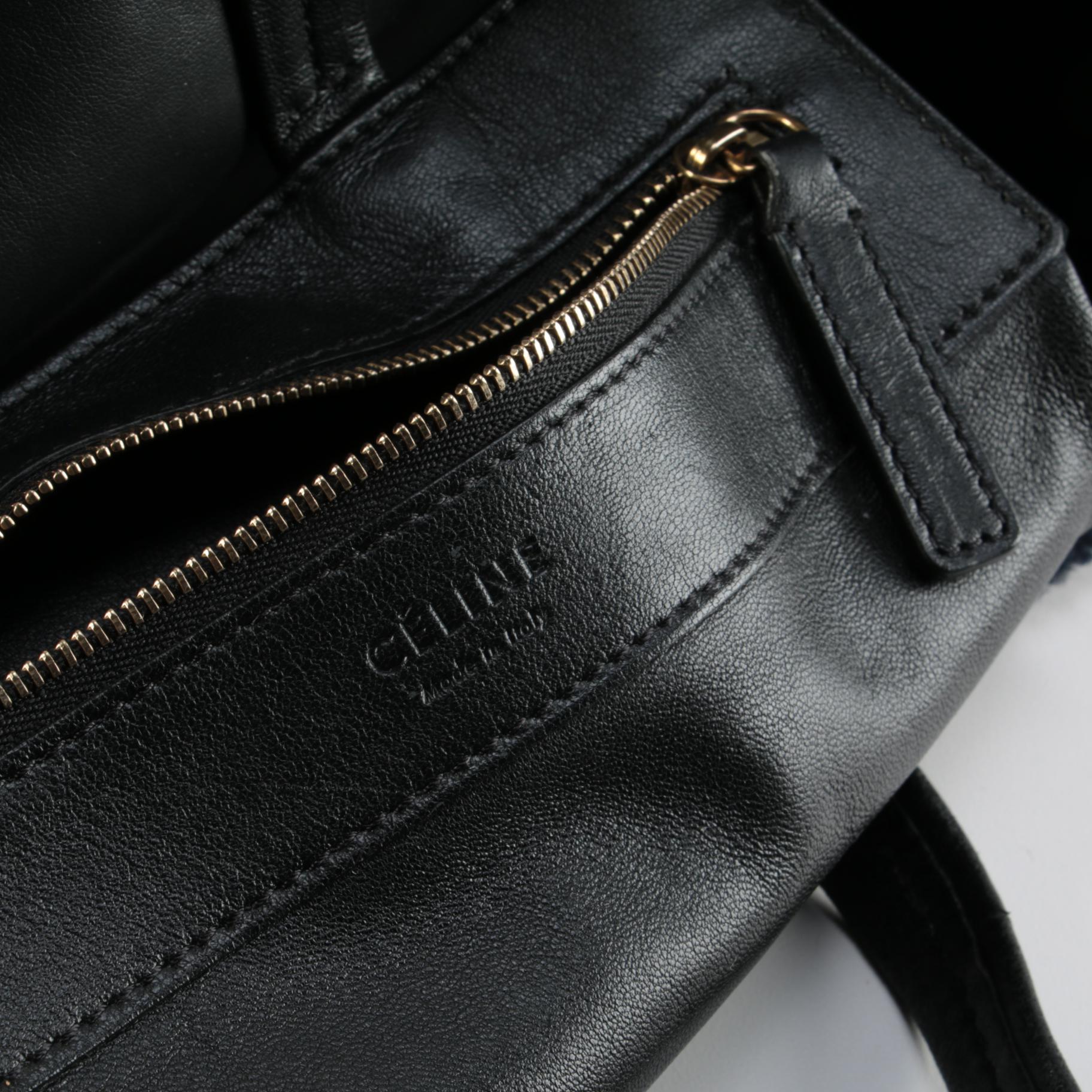 Céline Vertical Cabas Tote Bag in Black Leather and Dyed Shearling Fur