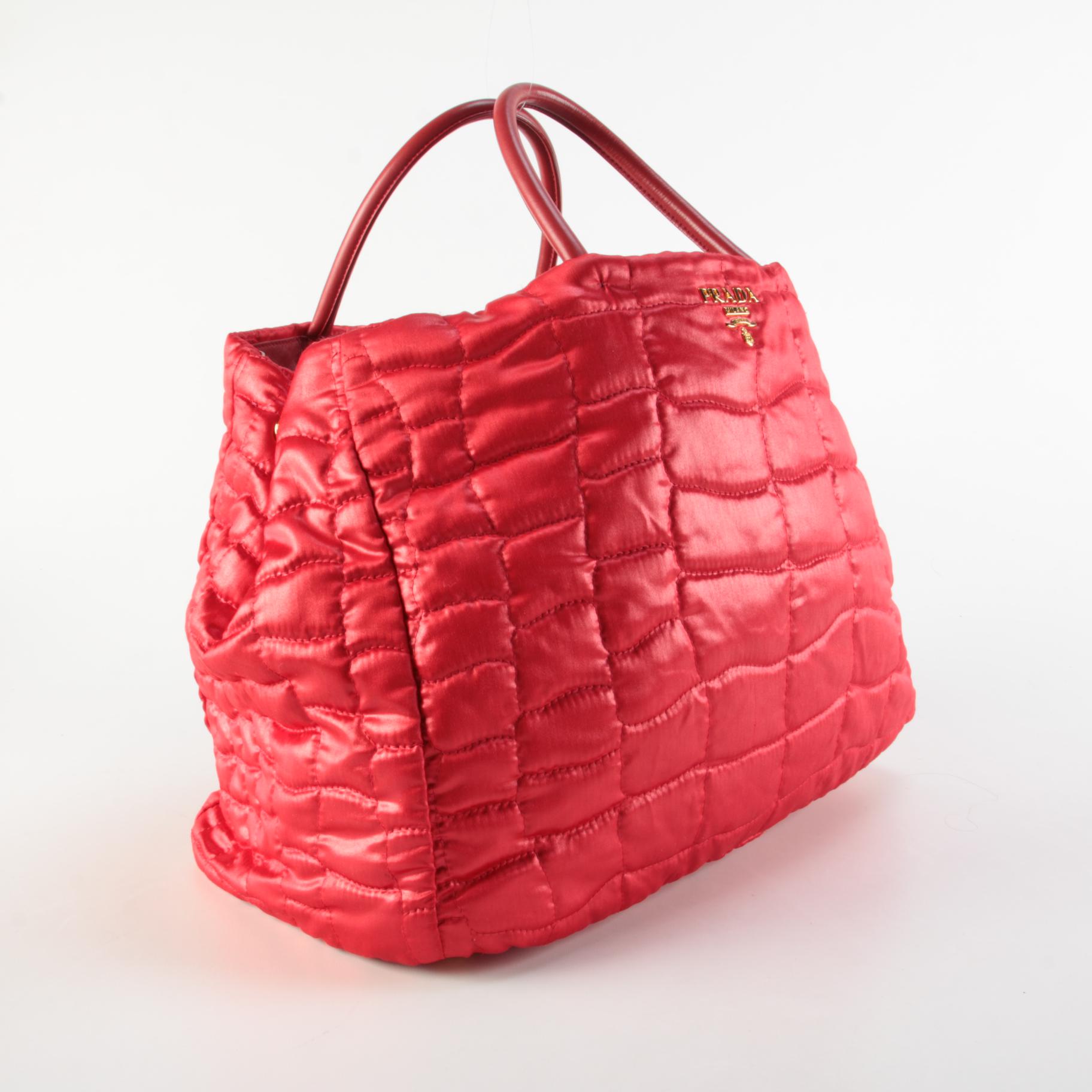 Prada Quilted Tessuto Impuntu Two-Way Tote in Red Nylon