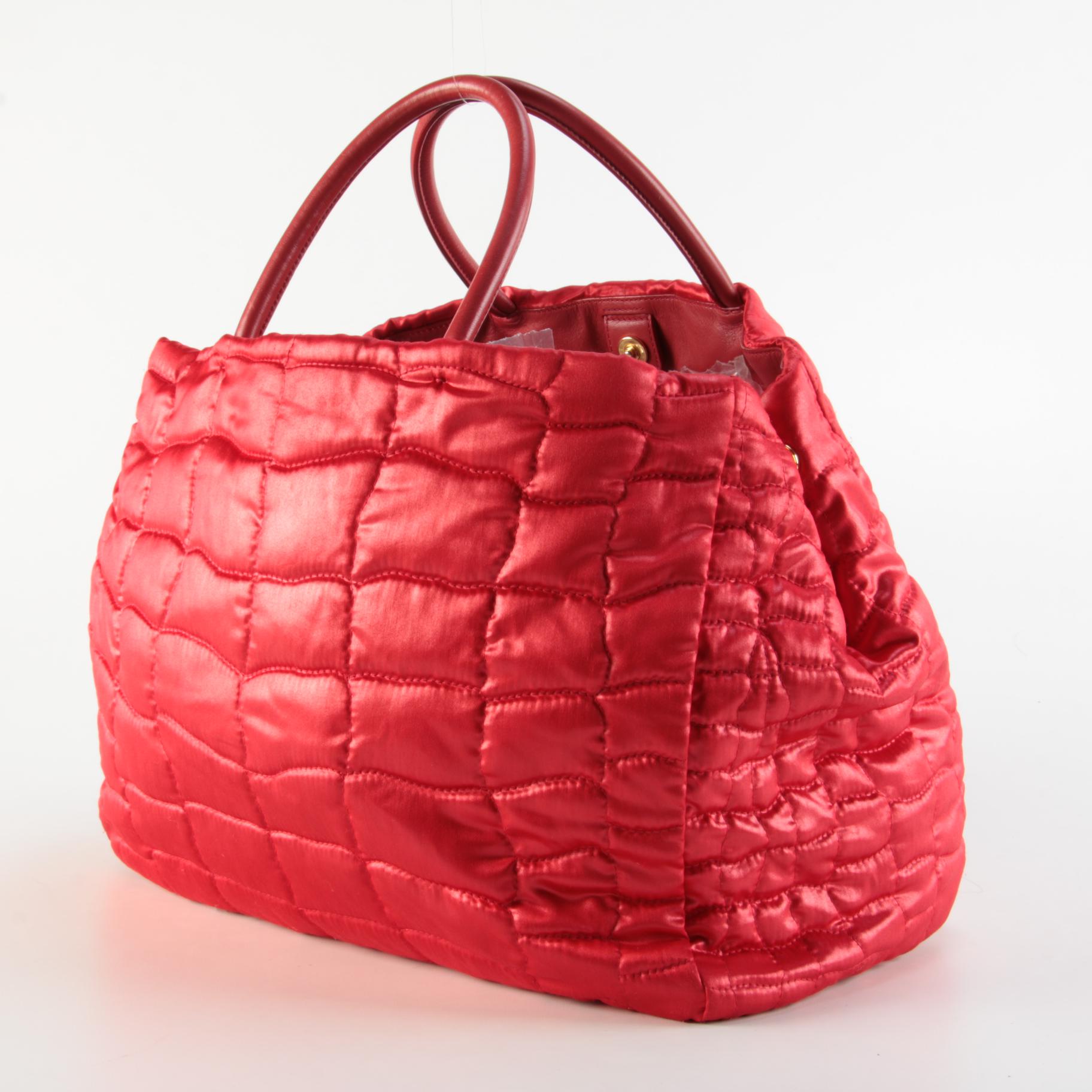 Prada Quilted Tessuto Impuntu Two-Way Tote in Red Nylon