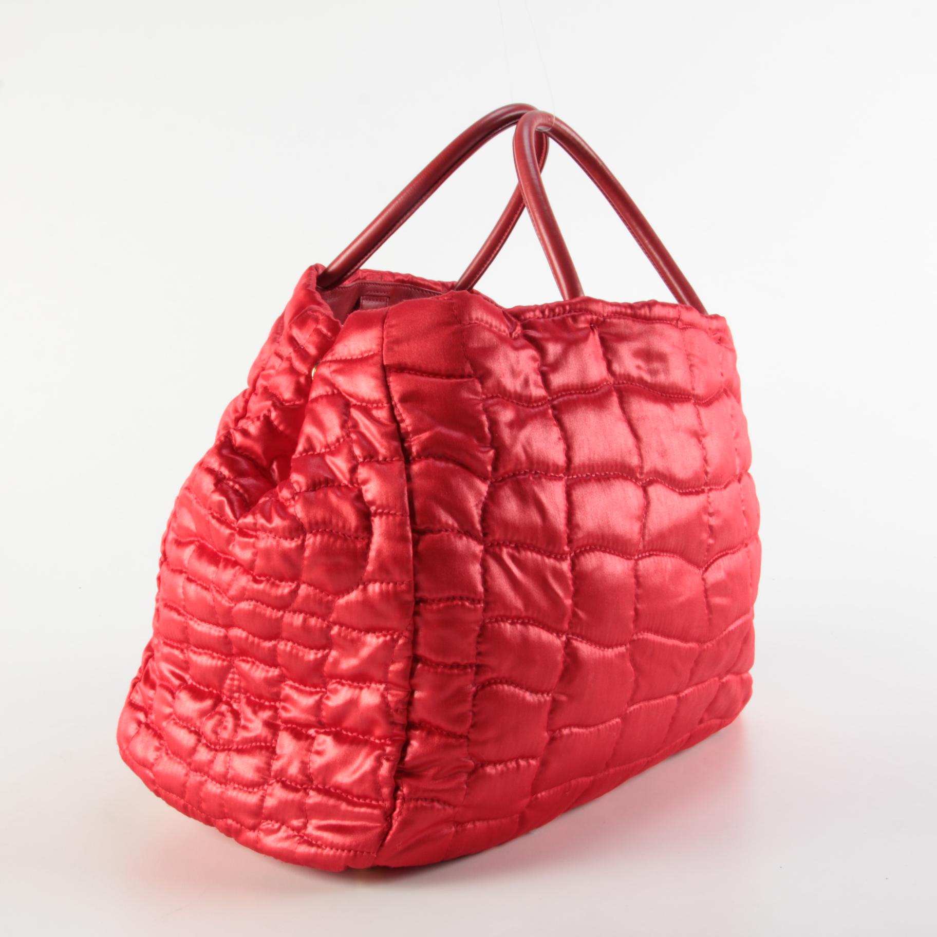 Prada Quilted Tessuto Impuntu Two-Way Tote in Red Nylon