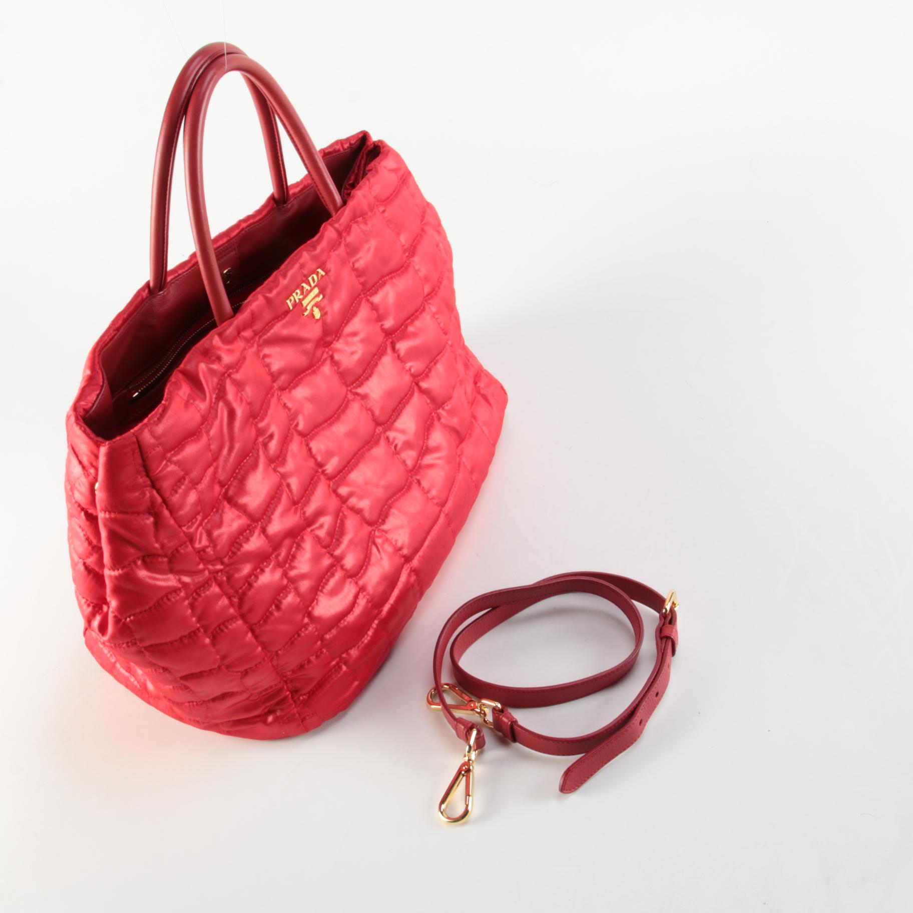 Prada Quilted Tessuto Impuntu Two-Way Tote in Red Nylon