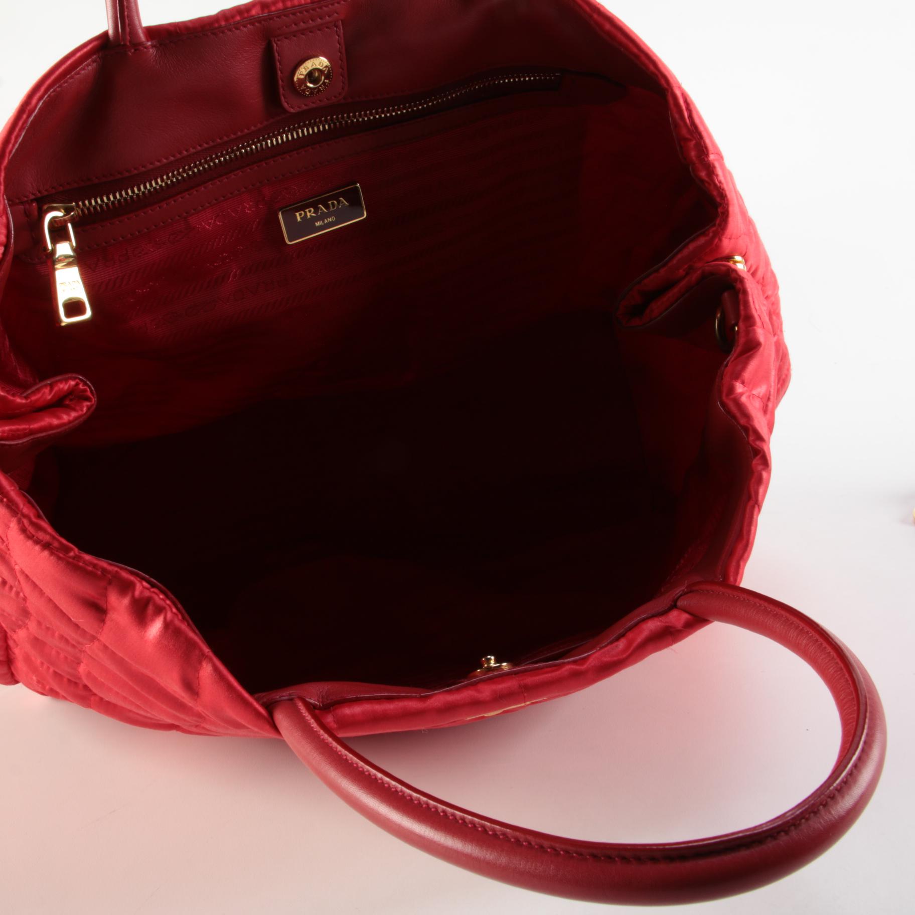 Prada Quilted Tessuto Impuntu Two-Way Tote in Red Nylon