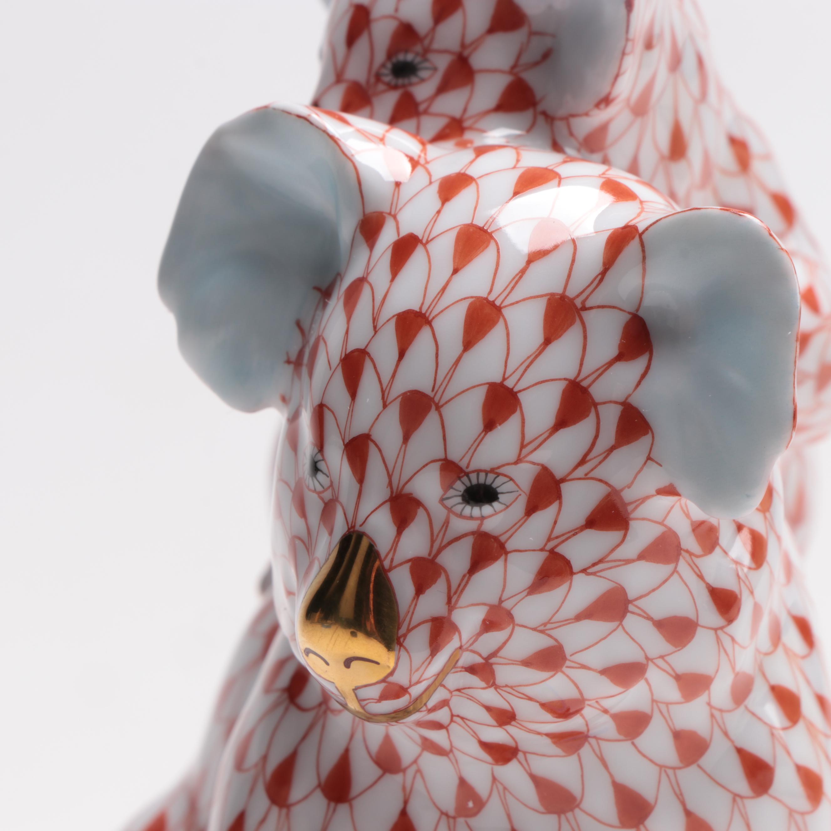 Herend Rust Fishnet "Pair of Koalas" Porcelain Figurine