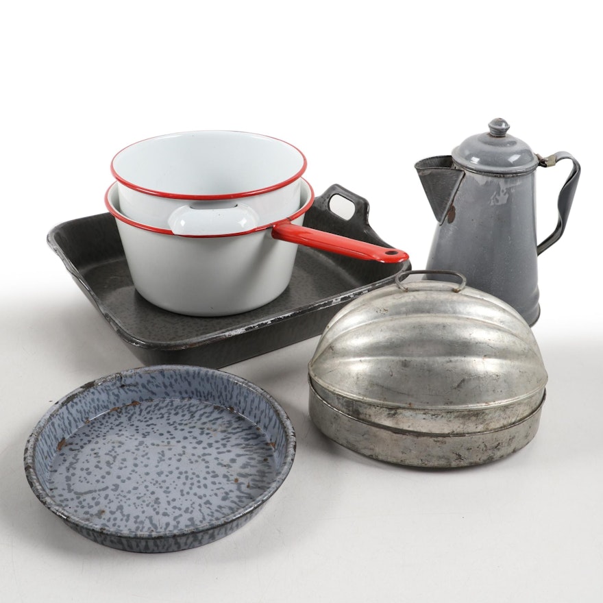 Enamelware and Graniteware Cookware, Coffee Pot, and More