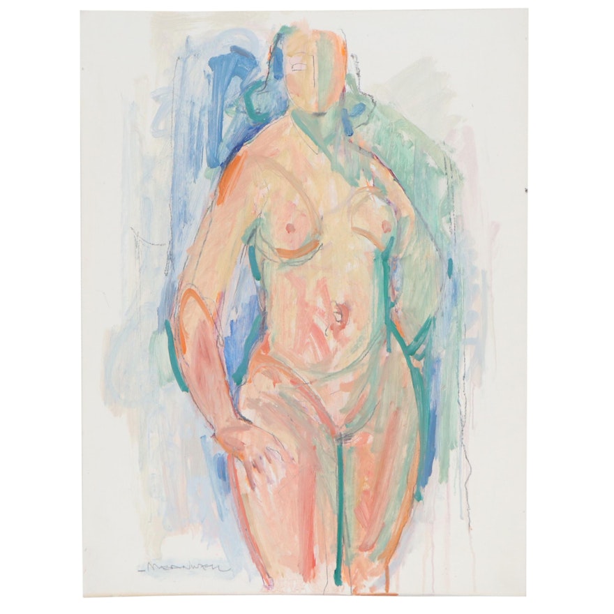 Jack Meanwell Abstract Oil Painting of Figure Study, circa 1980