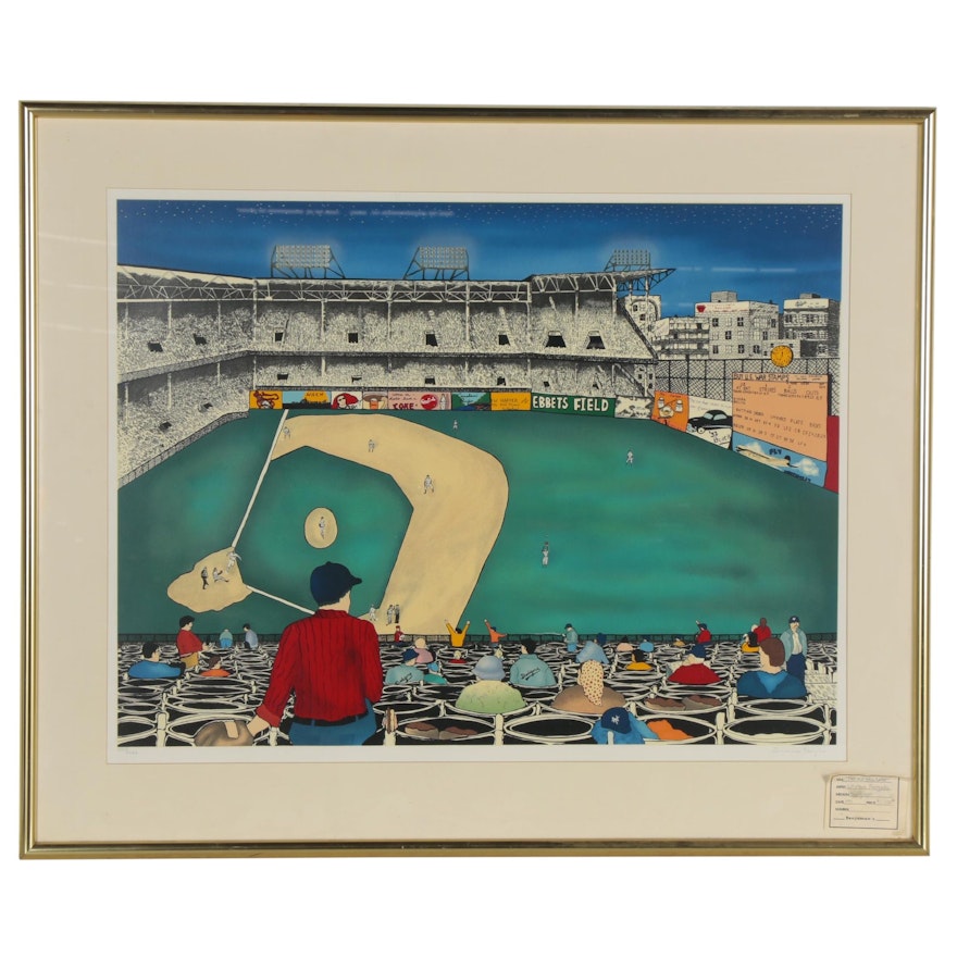 Linnea Pergola Hand-Embellished Serigraph "The Old Ball Game," Late 20th Century