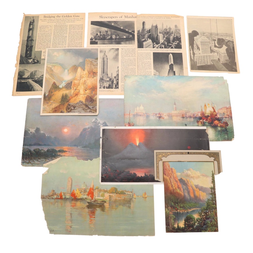 Color Lithographs and Newspaper Clippings of Landscape and Landmark Scenes