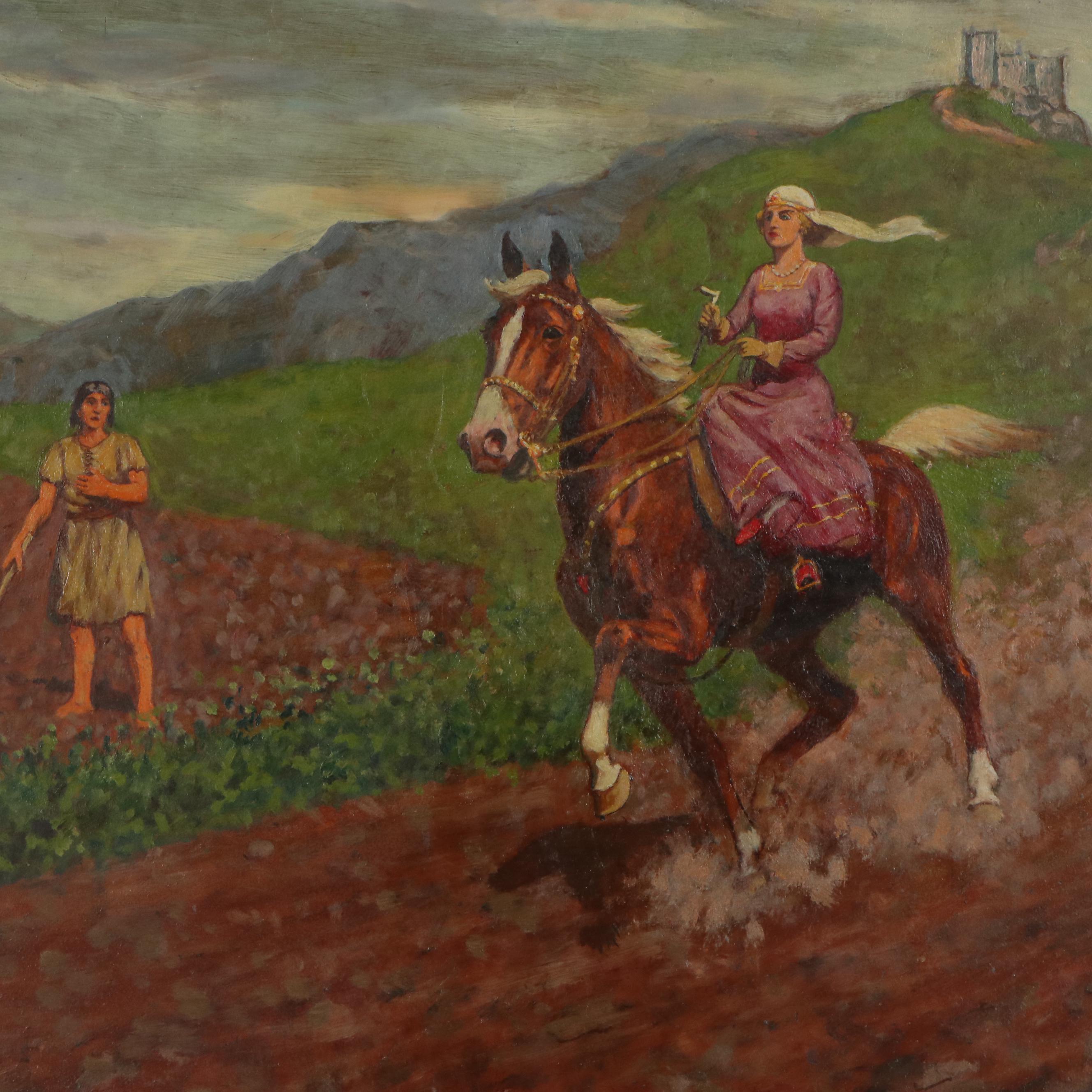 Paul Herzel Oil Painting of Woman on Horseback, Mid-20th Century